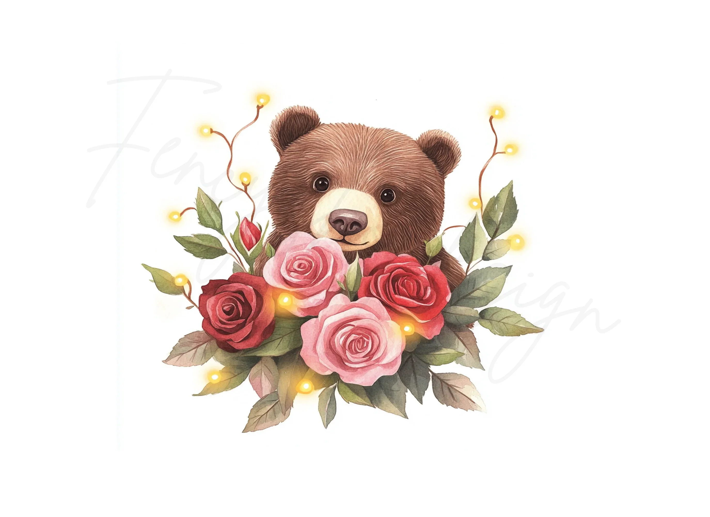Cute Bear with Pink and Red Roses Clipart Bundle - Image 3