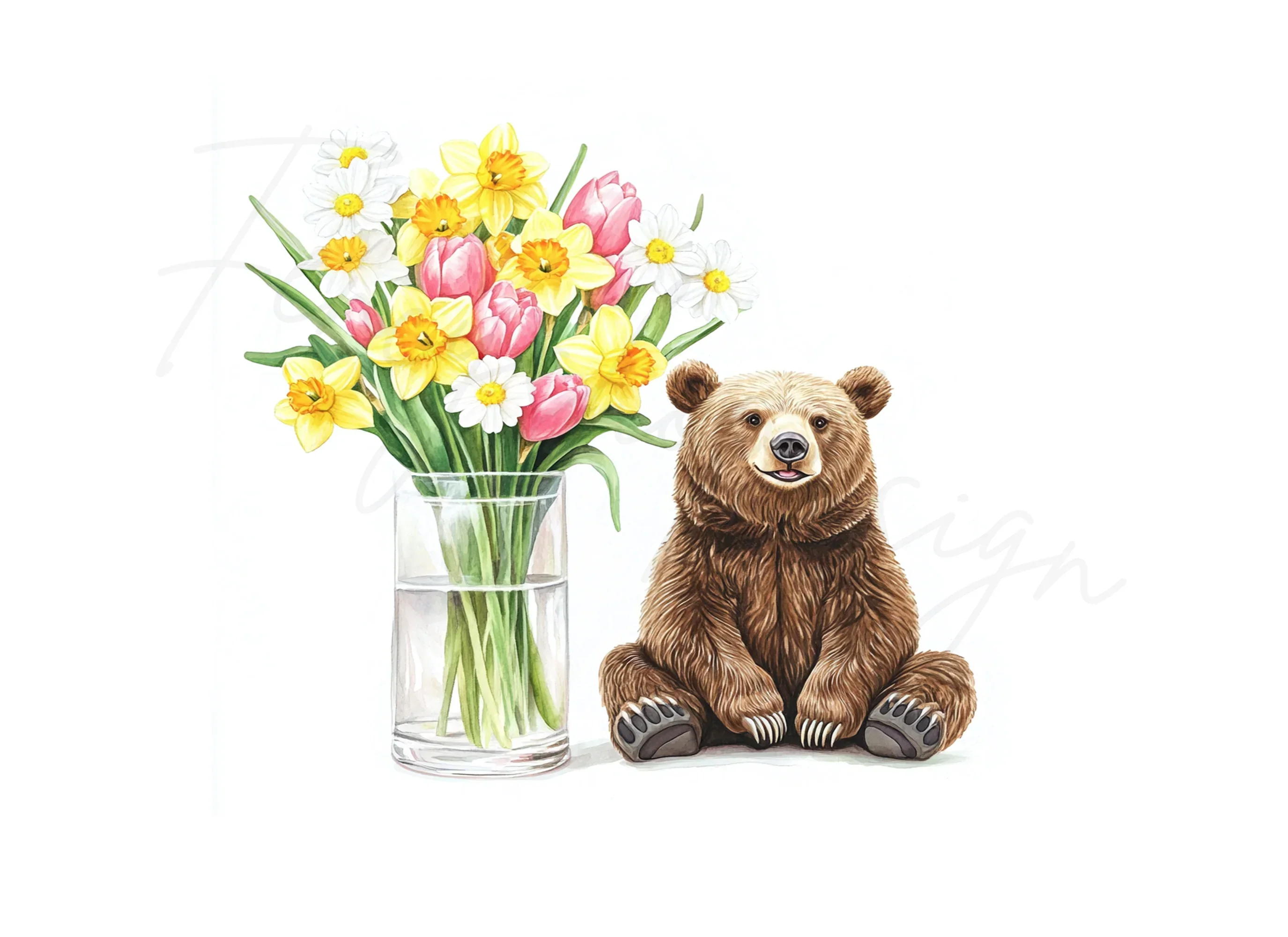 Cute Bears with Spring Flower Bouquets Clipart Bundle - Image 3