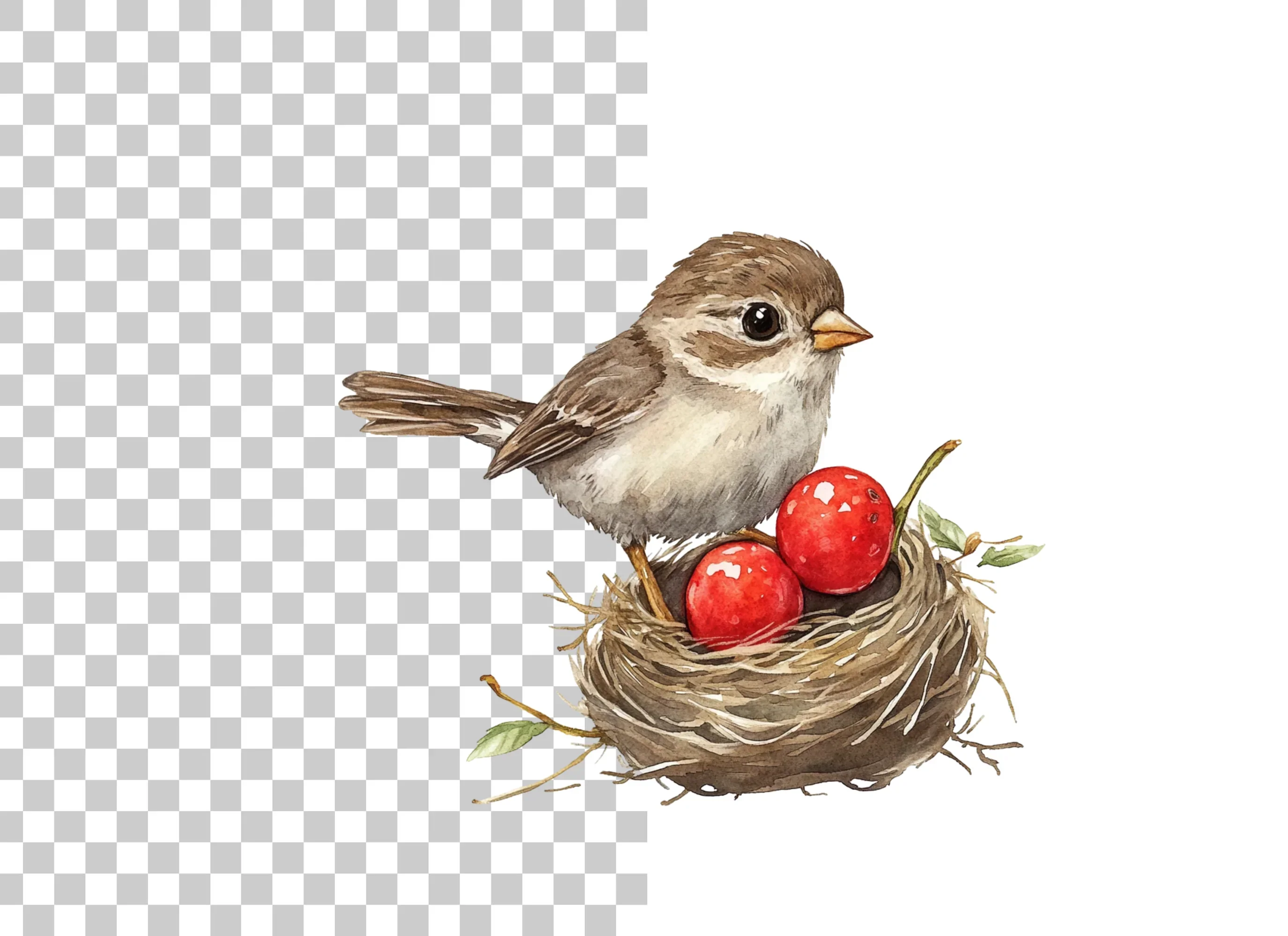 Cute Bird in Nest with Red Berries Clipart Bundle - Image 2