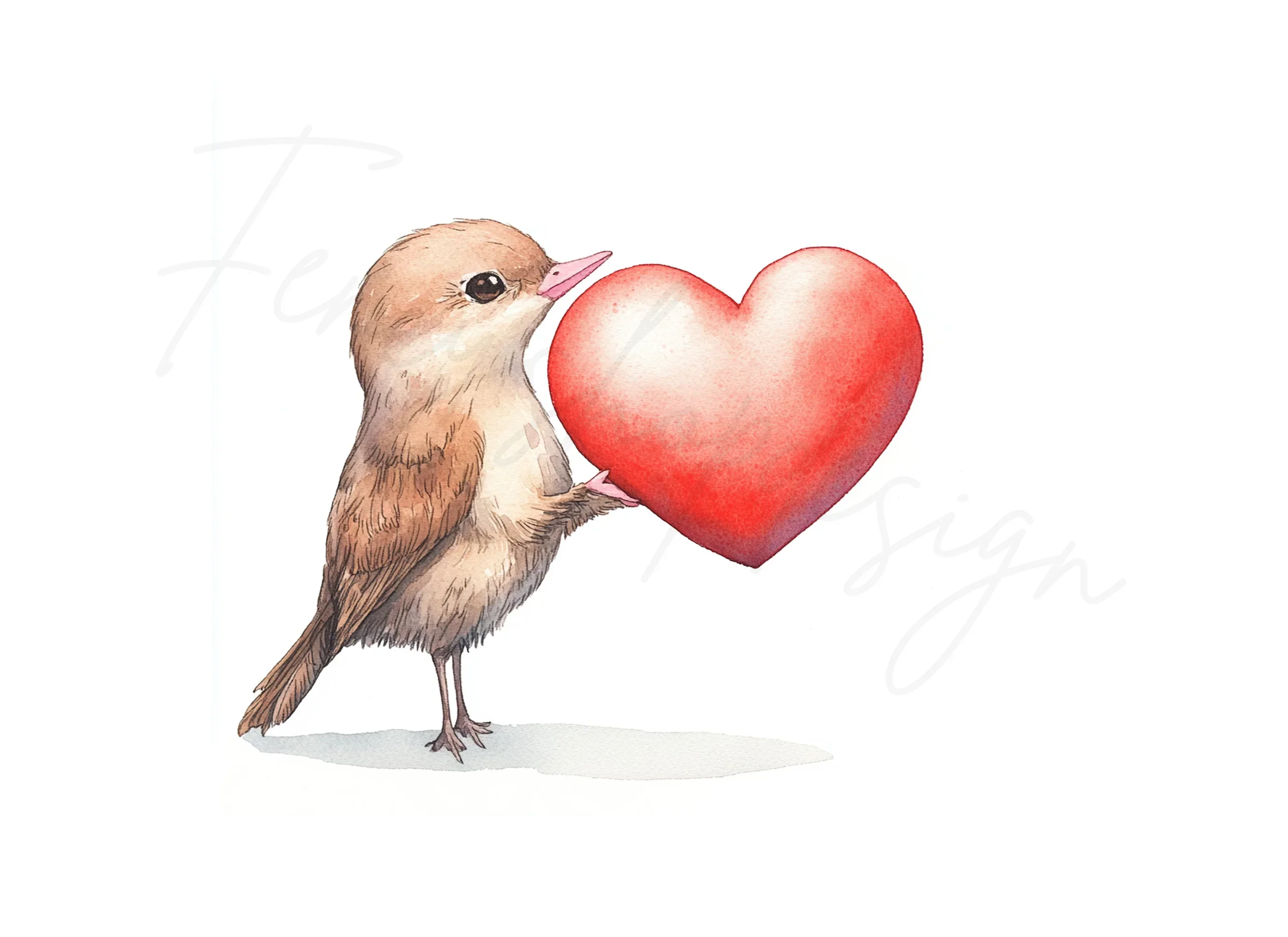 Cute Birds Holding Hearts Clipart Bundle - Image 2