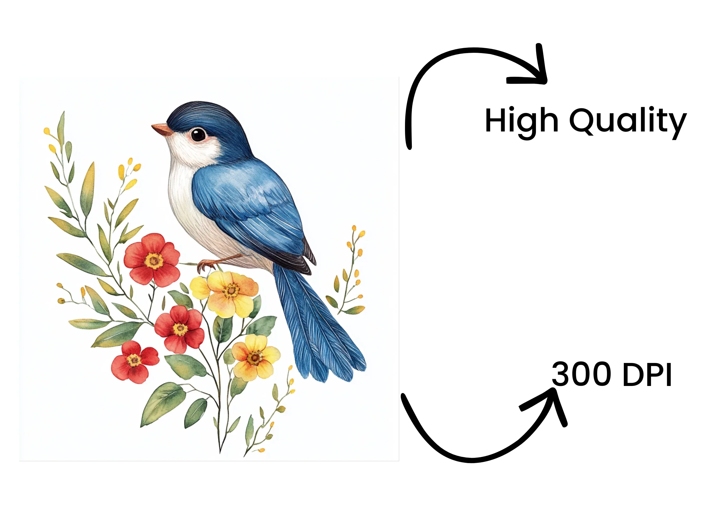 Cute Blue Birds with Spring Flowers Clipart Bundle - Image 4