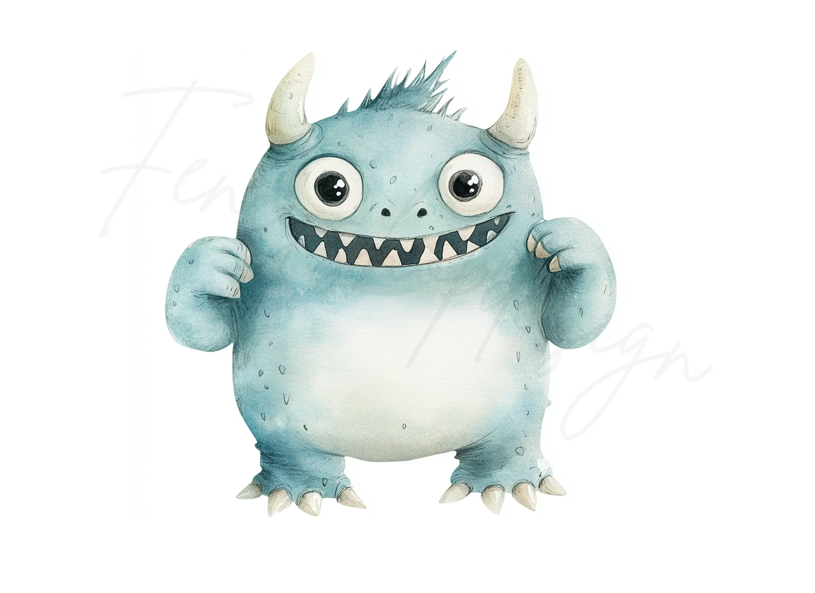 Cute Blue Monster Clipart Bundle - Image 3
