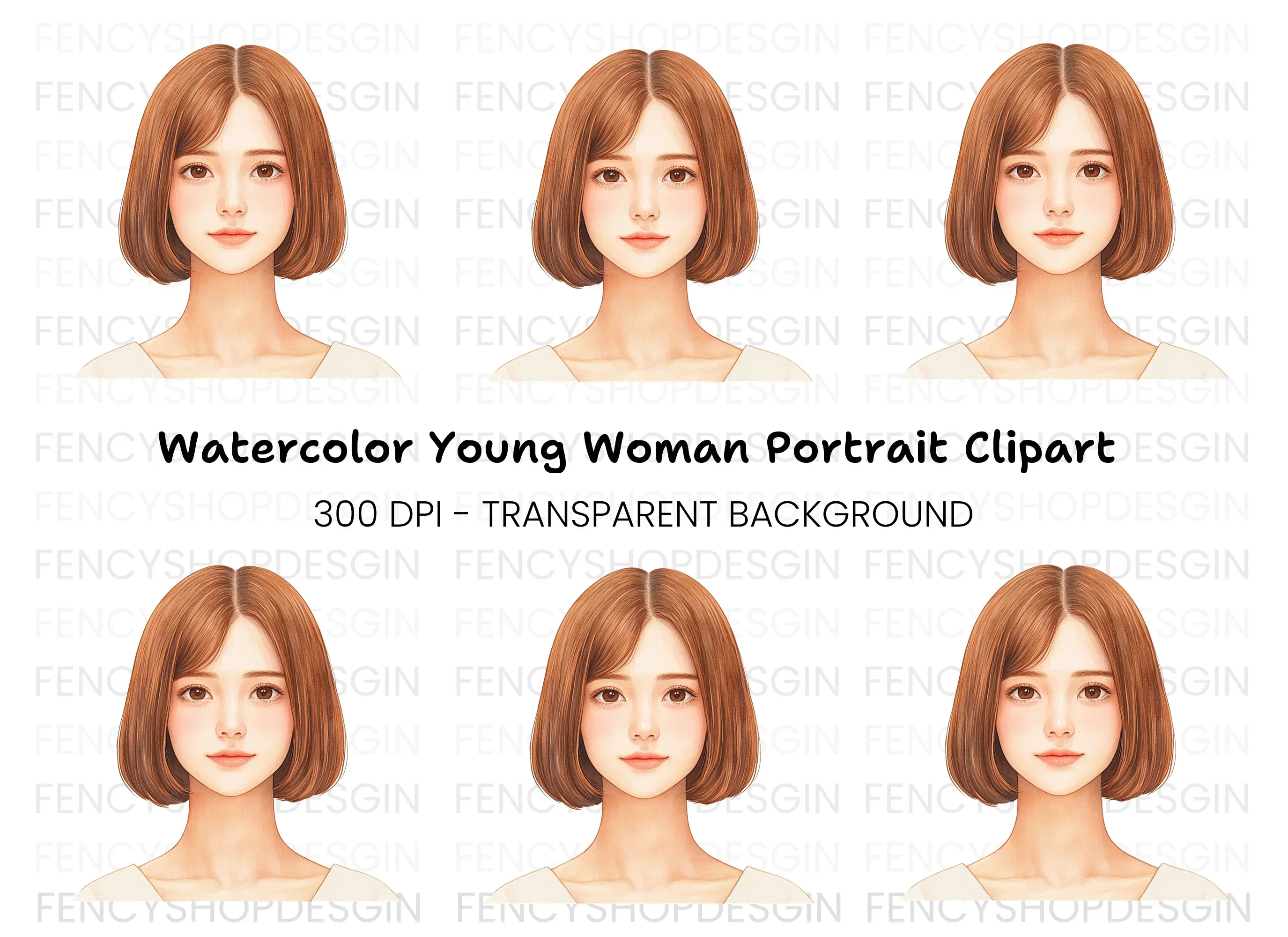Cute Bob Haircut Girl Portrait Clipart Bundle