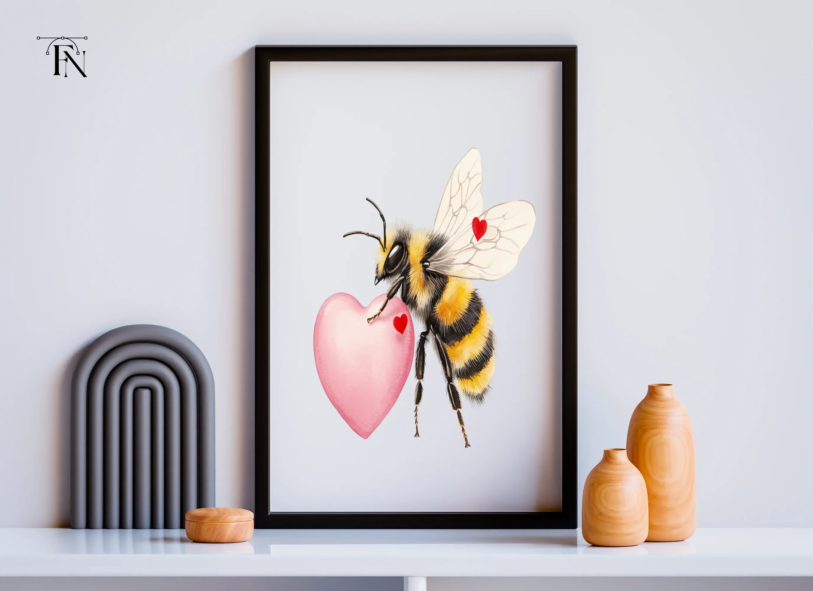 Cute Bumble Bees with Pink Hearts Clipart Bundle - Image 6