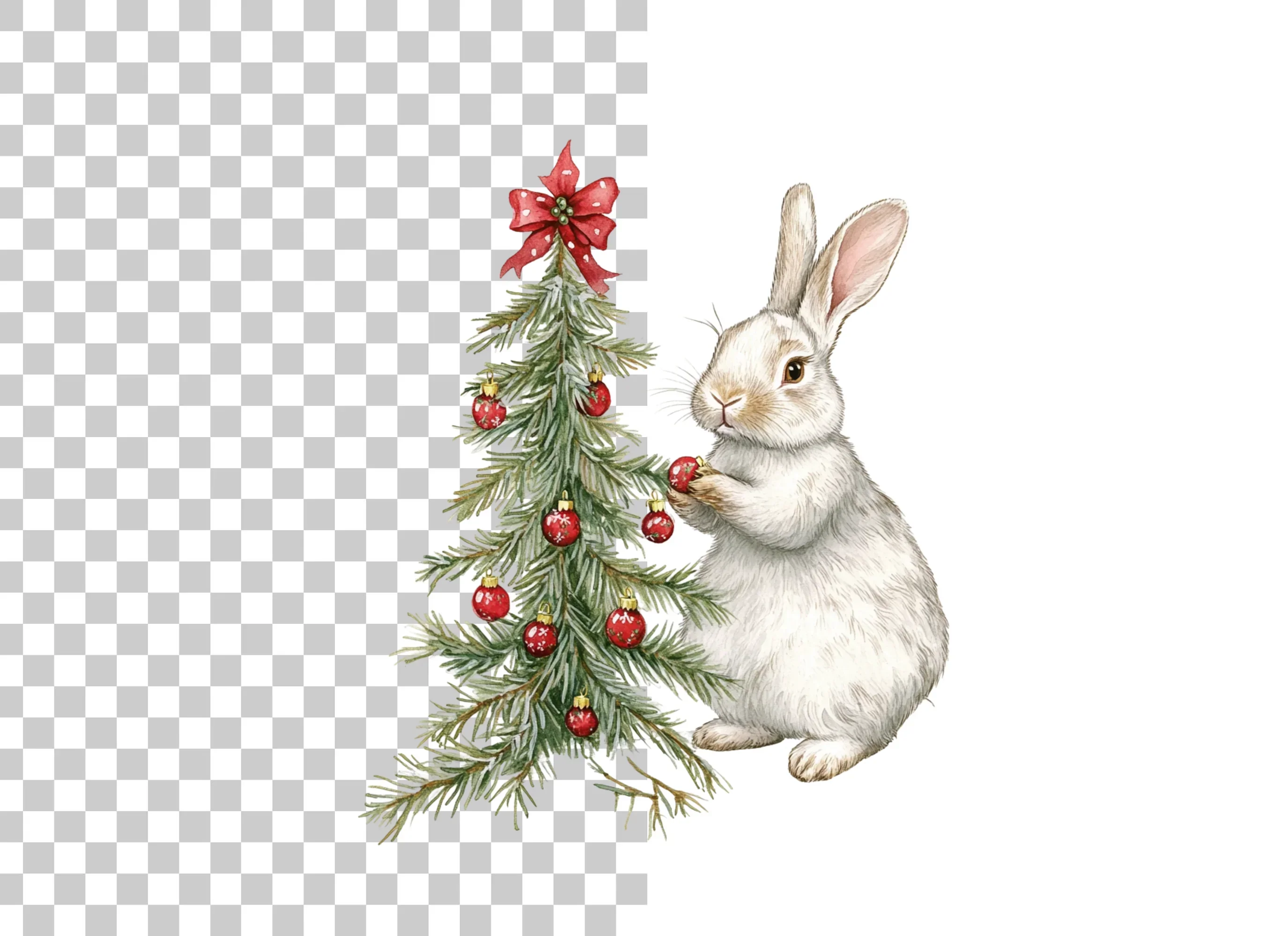 Cute Bunny Decorating Christmas Tree Clipart Bundle - Image 2