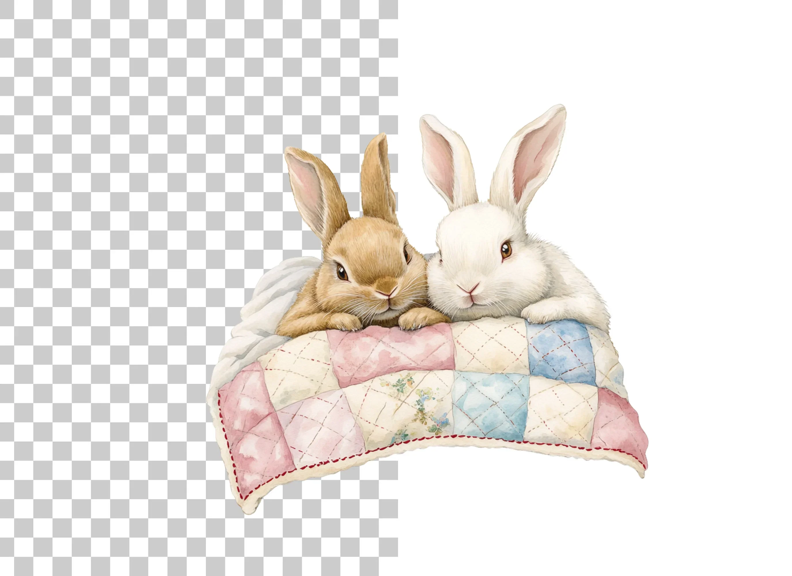 Cute Bunny Friends Under Quilt Clipart Bundle - Image 2