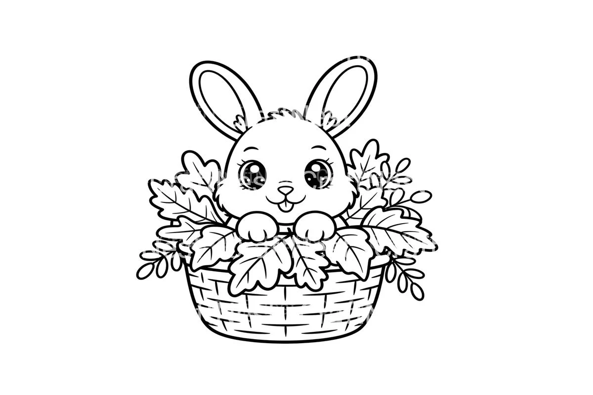 Cute Bunny in Basket Coloring Books - Image 2