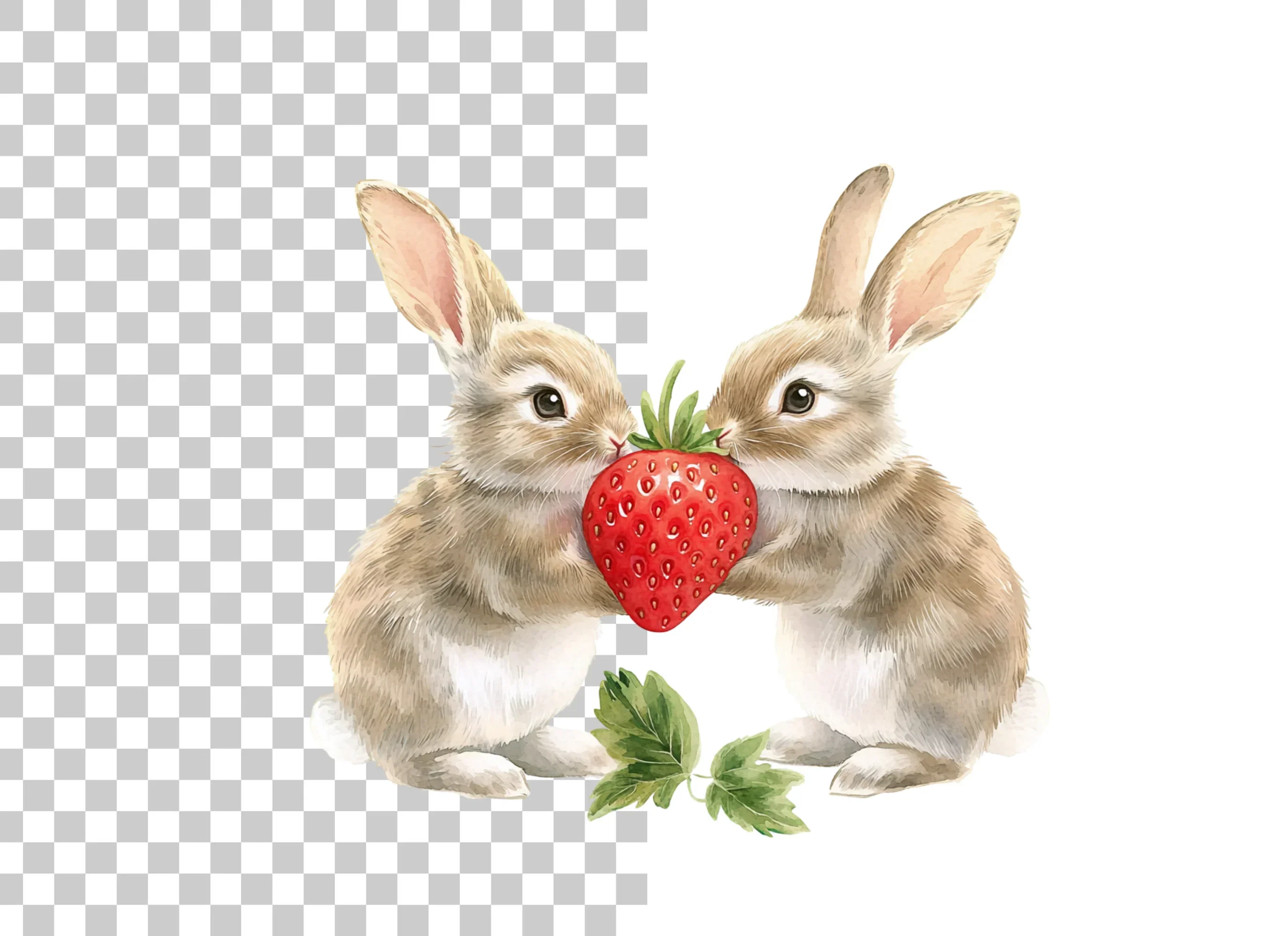 Cute Bunny Strawberry Clipart Bundle - Image 2