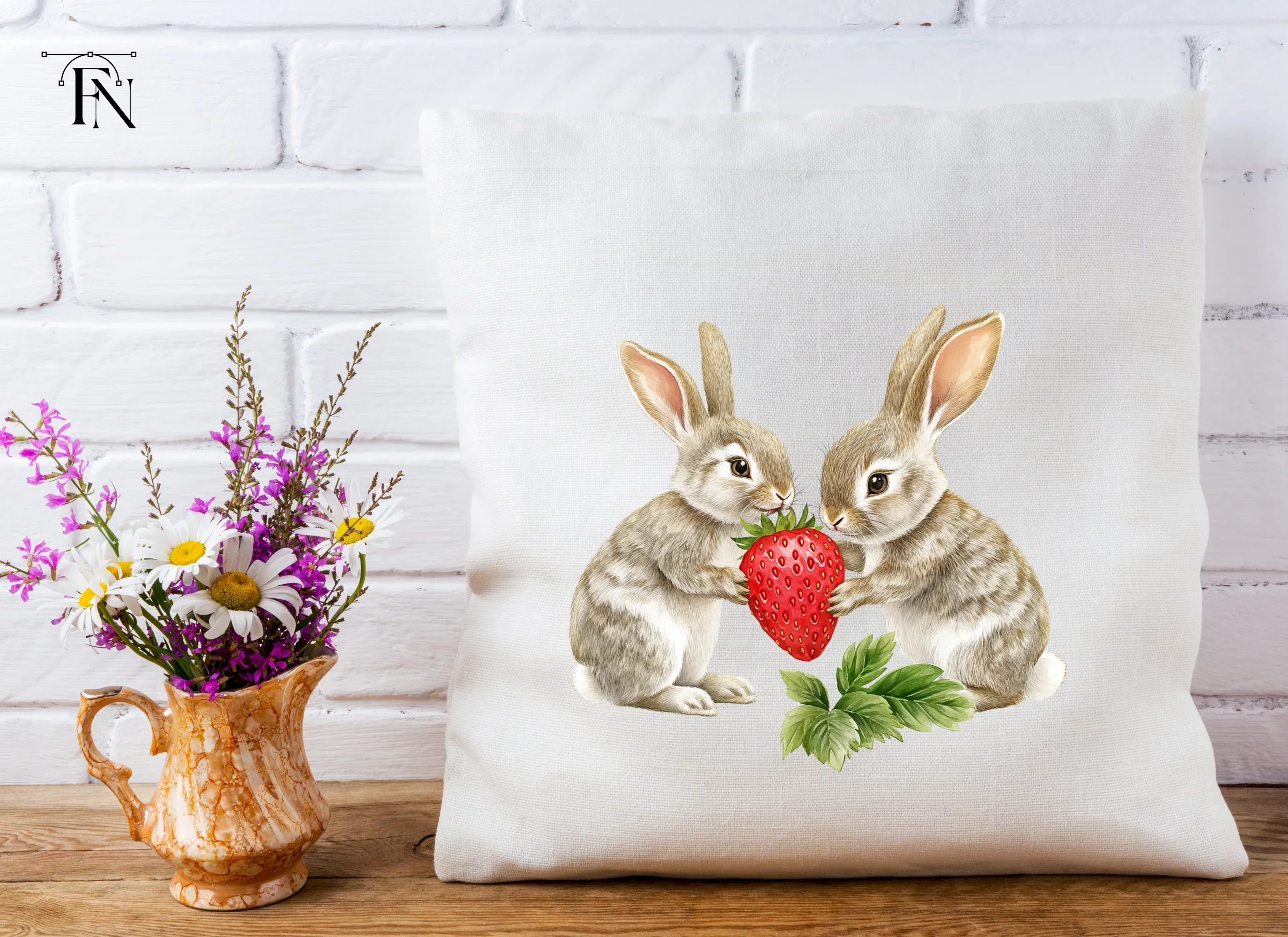 Cute Bunny Strawberry Clipart Bundle - Image 5