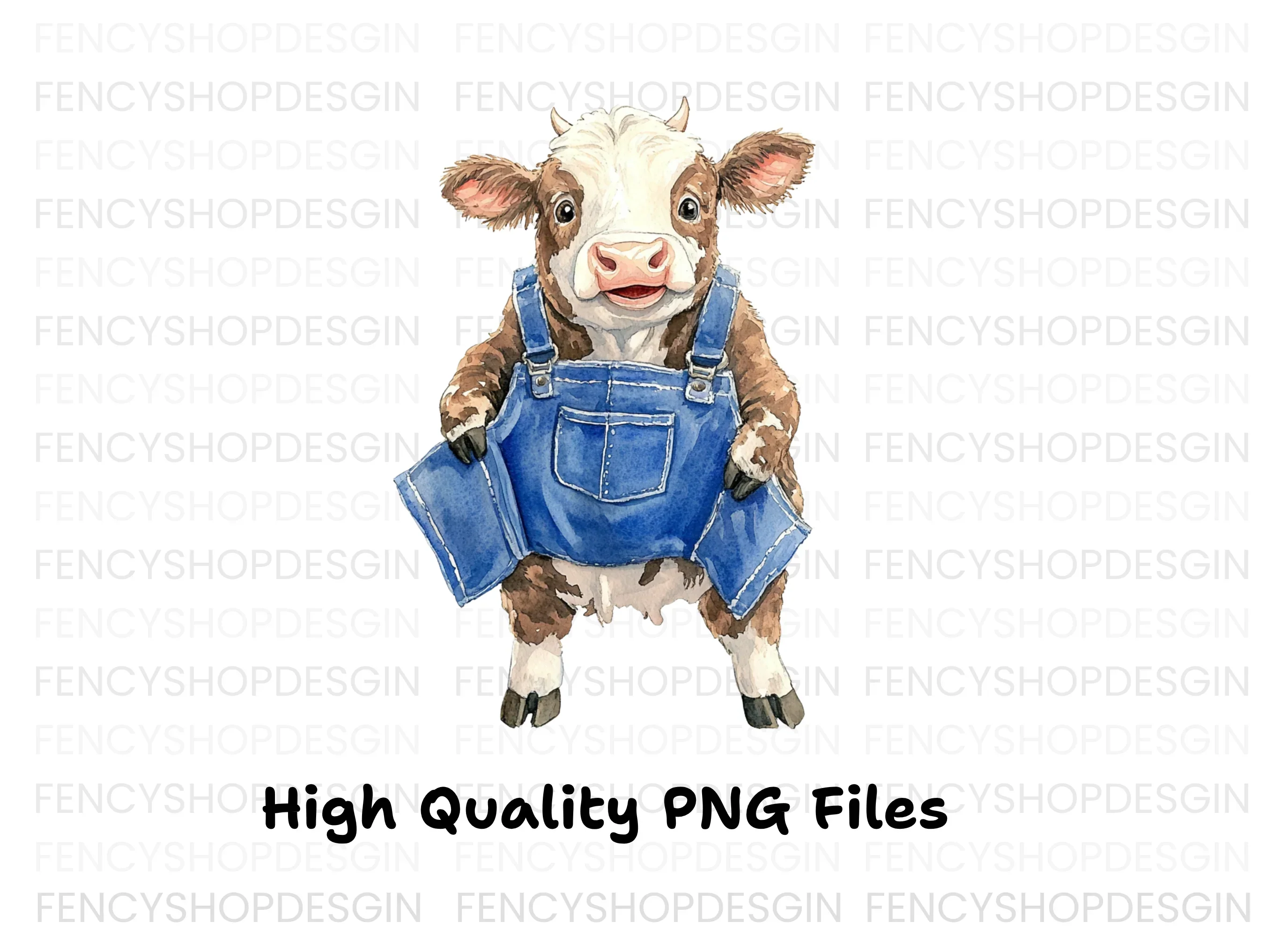 Cute Calves in Overalls Clipart Bundle - Image 3