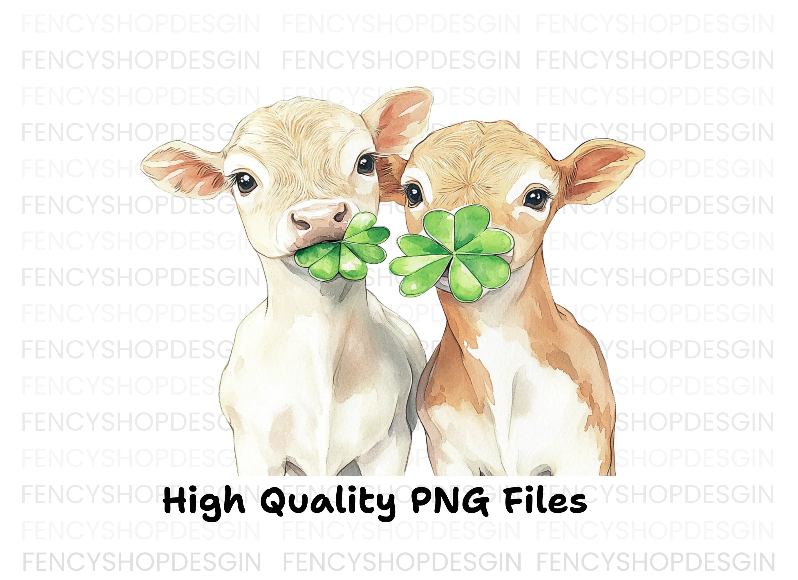 Cute Calves with Lucky Clover Clipart Bundle - Image 2