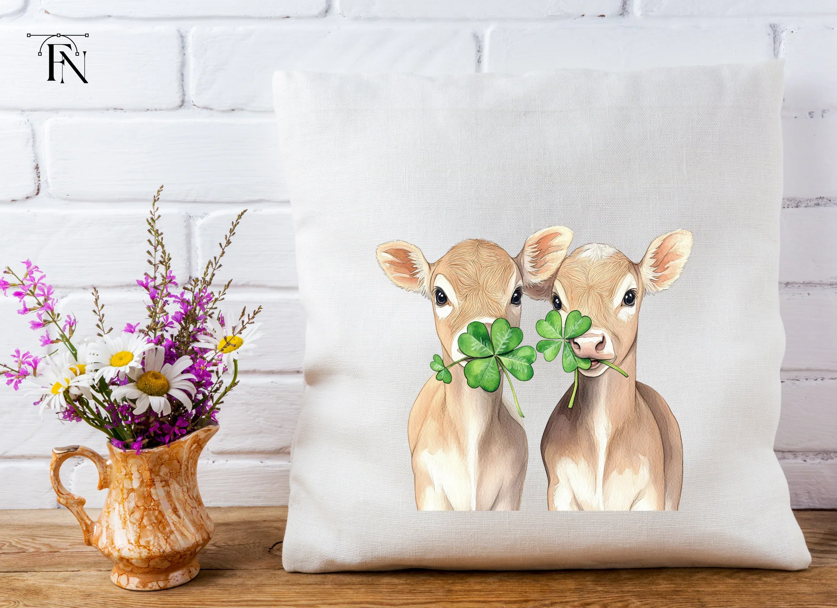 Cute Calves with Lucky Clover Clipart Bundle - Image 4