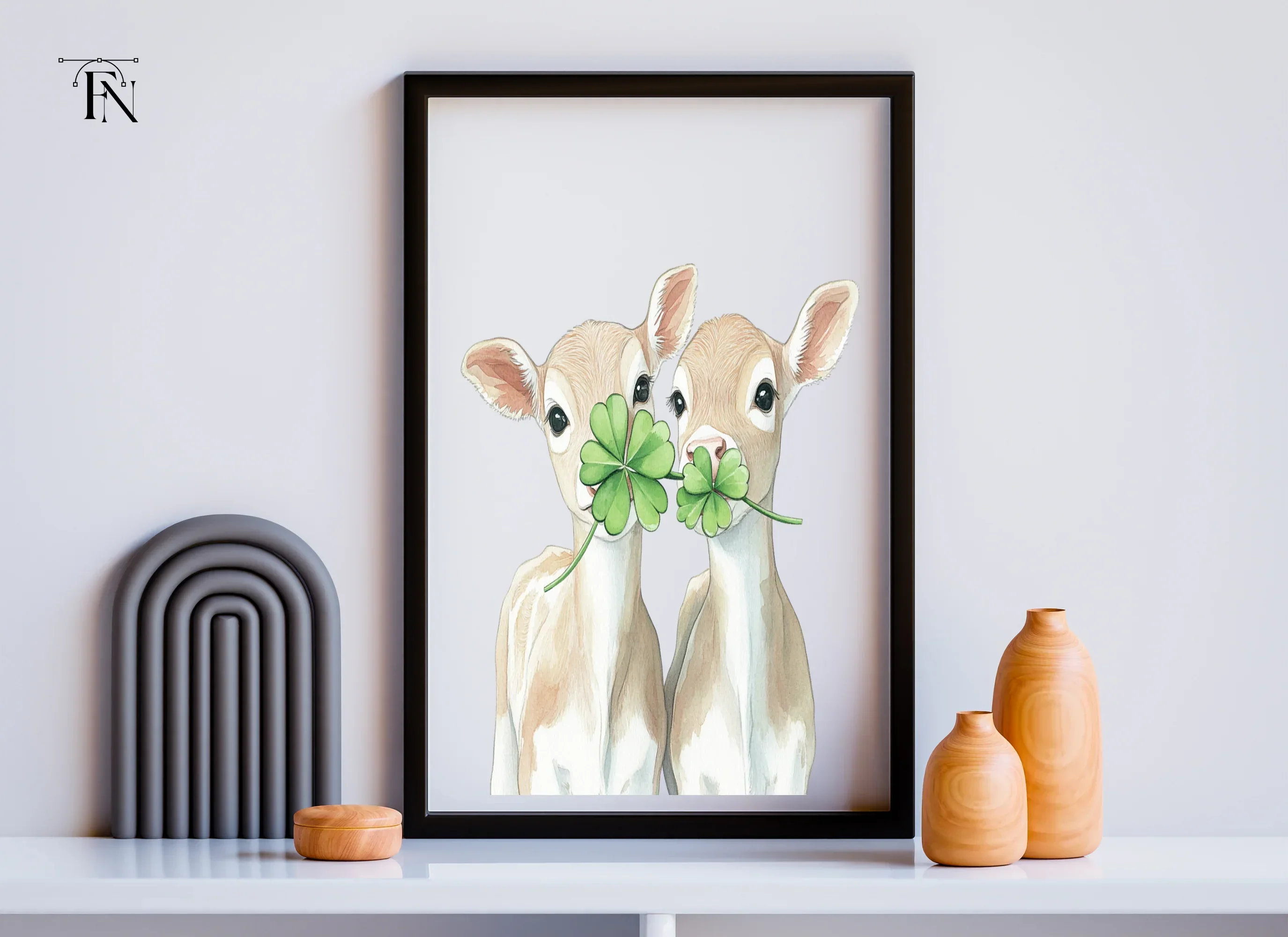 Cute Calves with Lucky Clover Clipart Bundle - Image 5