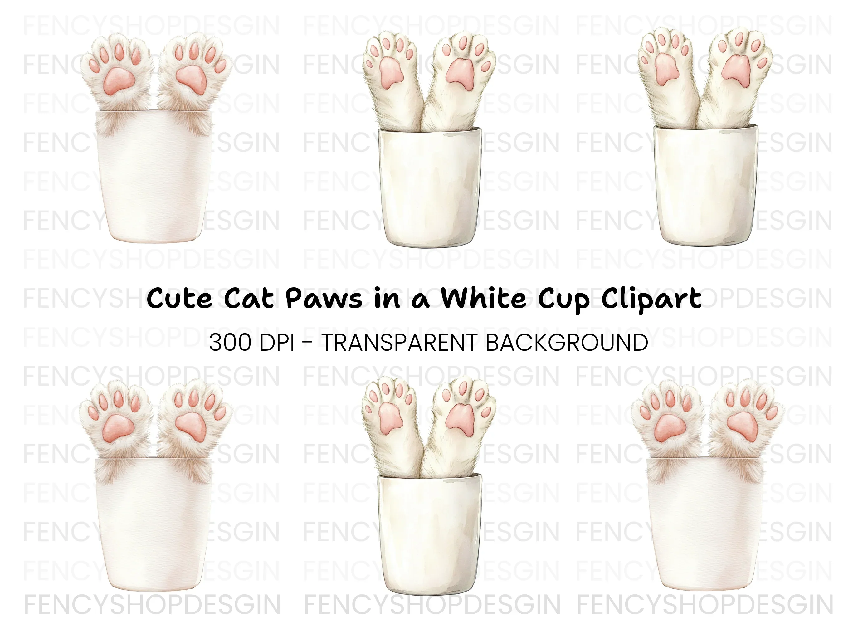 Cute Cat Paws in Cup Clipart Bundle
