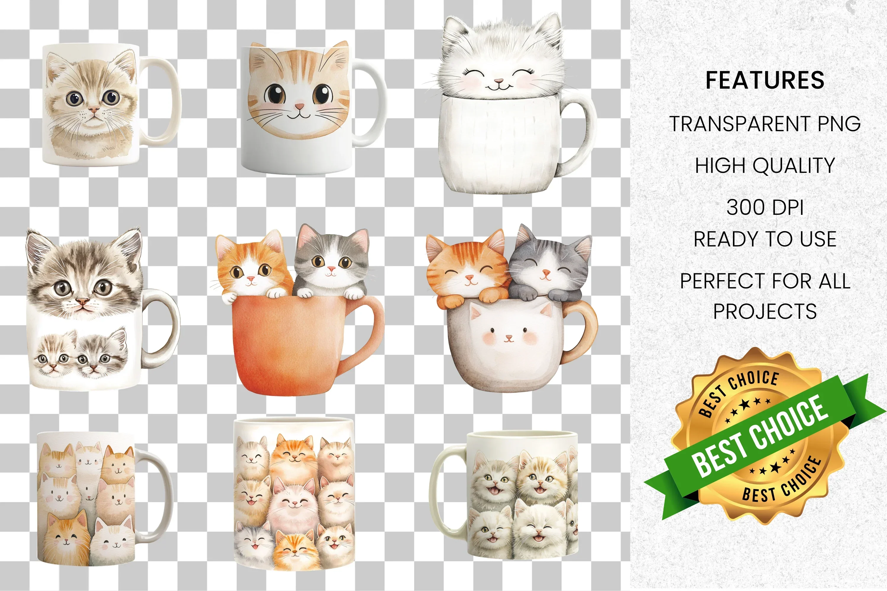 Cute Cats in Mugs Clipart Bundle - Image 2