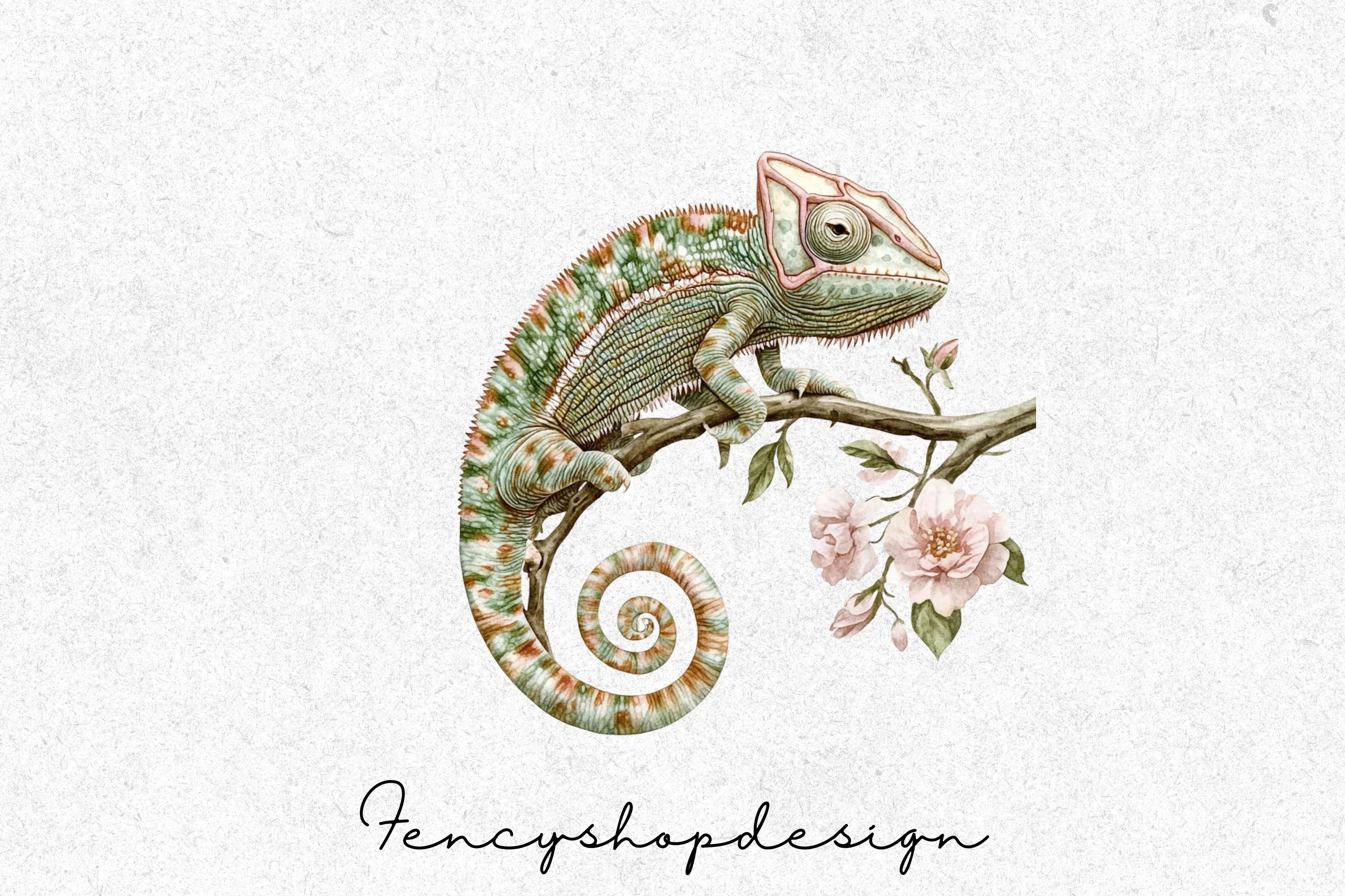 Cute Chameleon Floral Clipart Bundle - Image 3