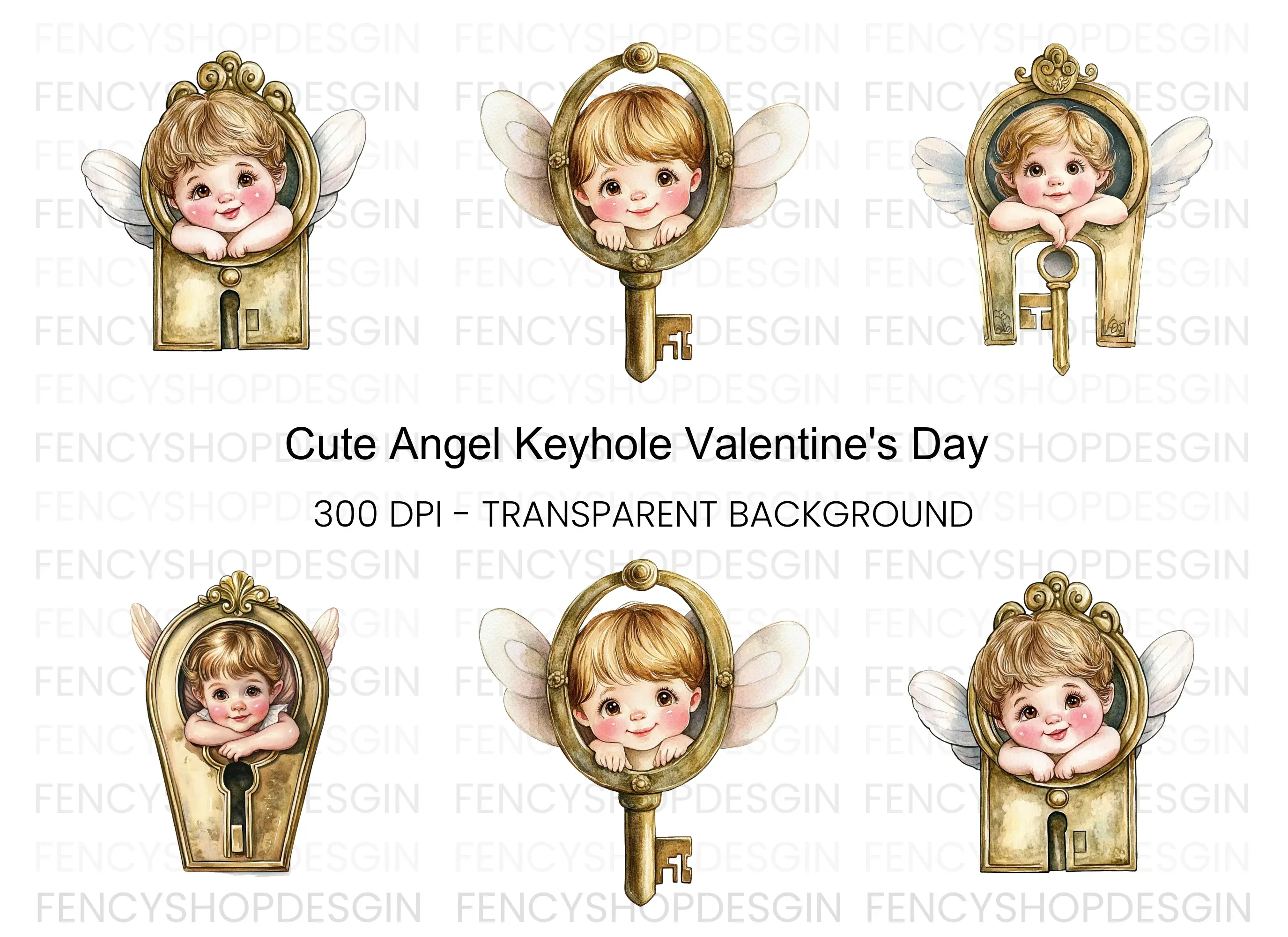 Cute Cherub Keyhole Clipart Bundle