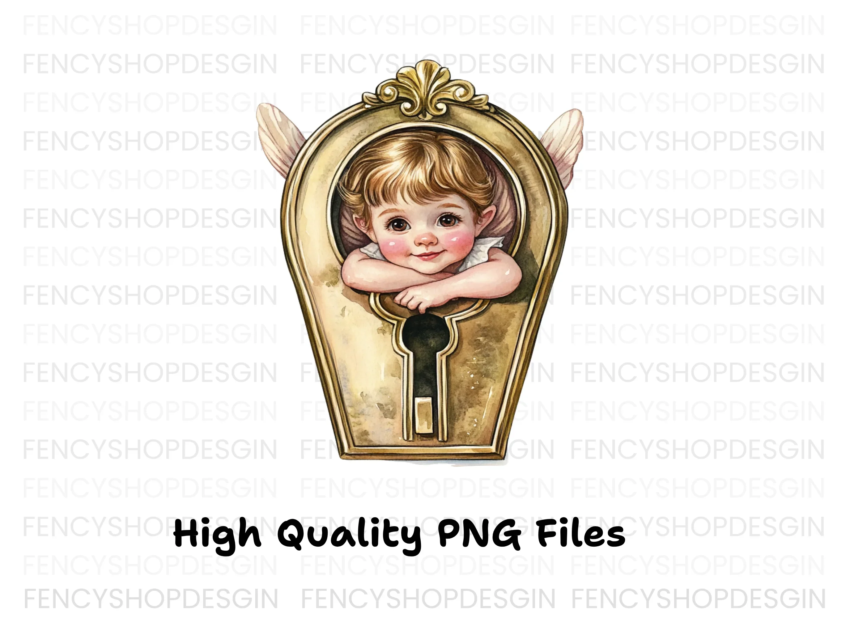 Cute Cherub Keyhole Clipart Bundle - Image 2