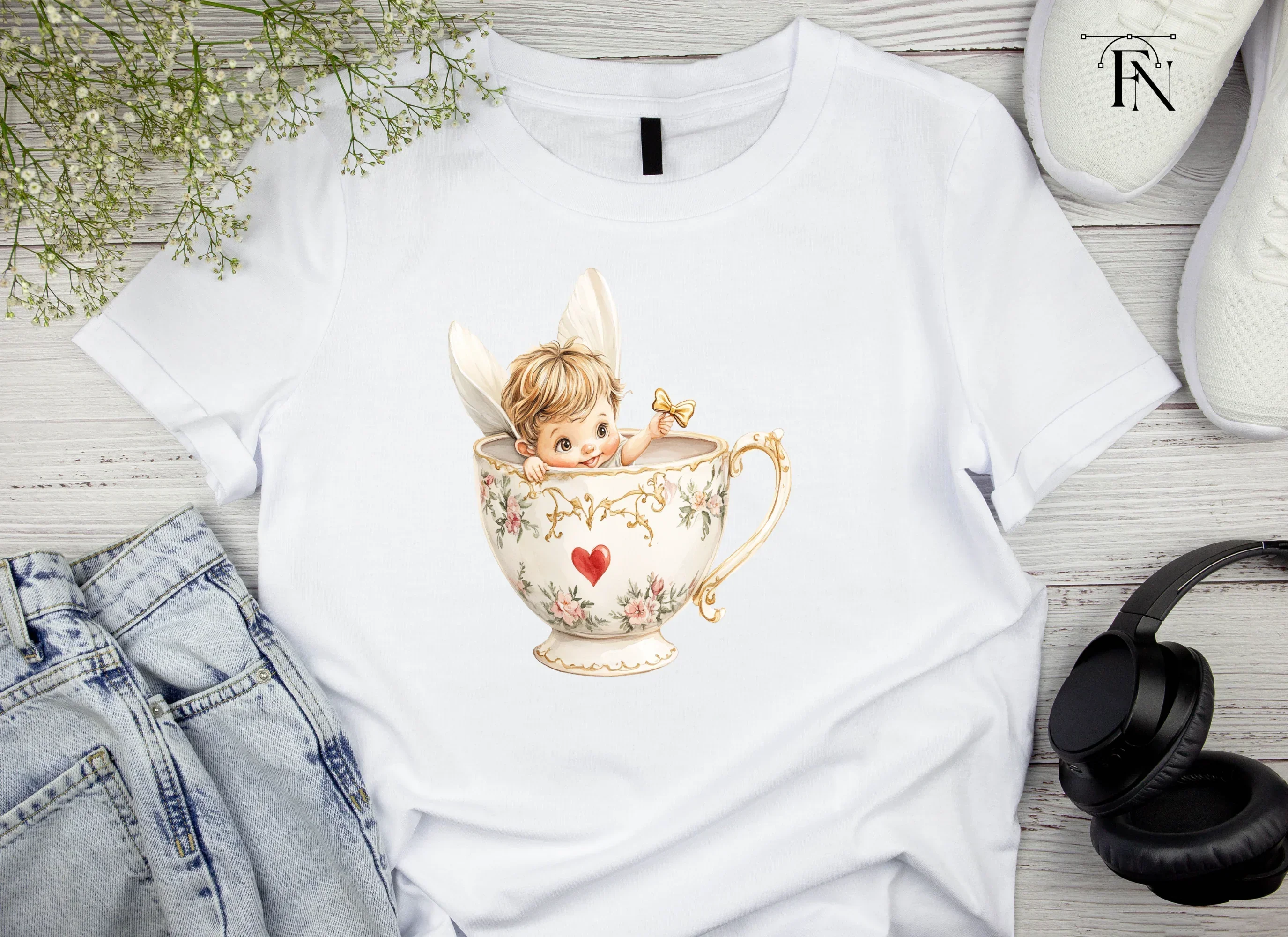 Cute Cherubs in Teacups Clipart Bundle - Image 3