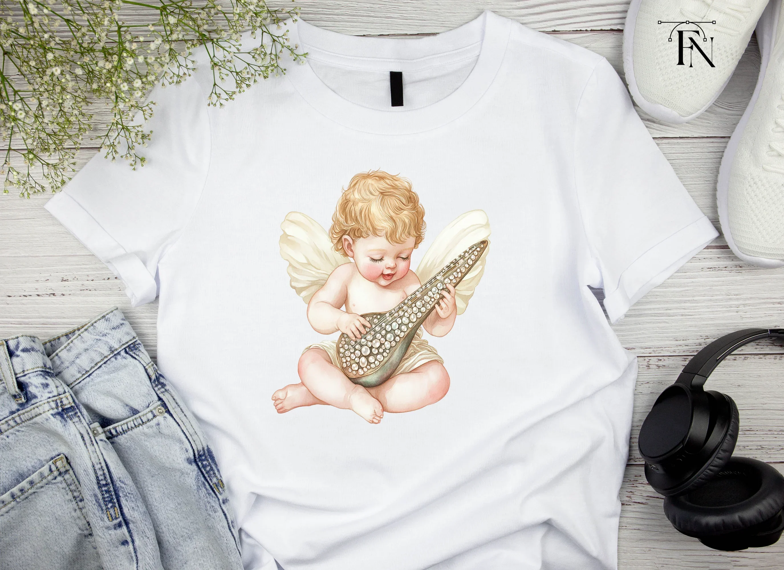 Cute Cherubs Playing Musical Instruments Clipart Bundle - Image 4