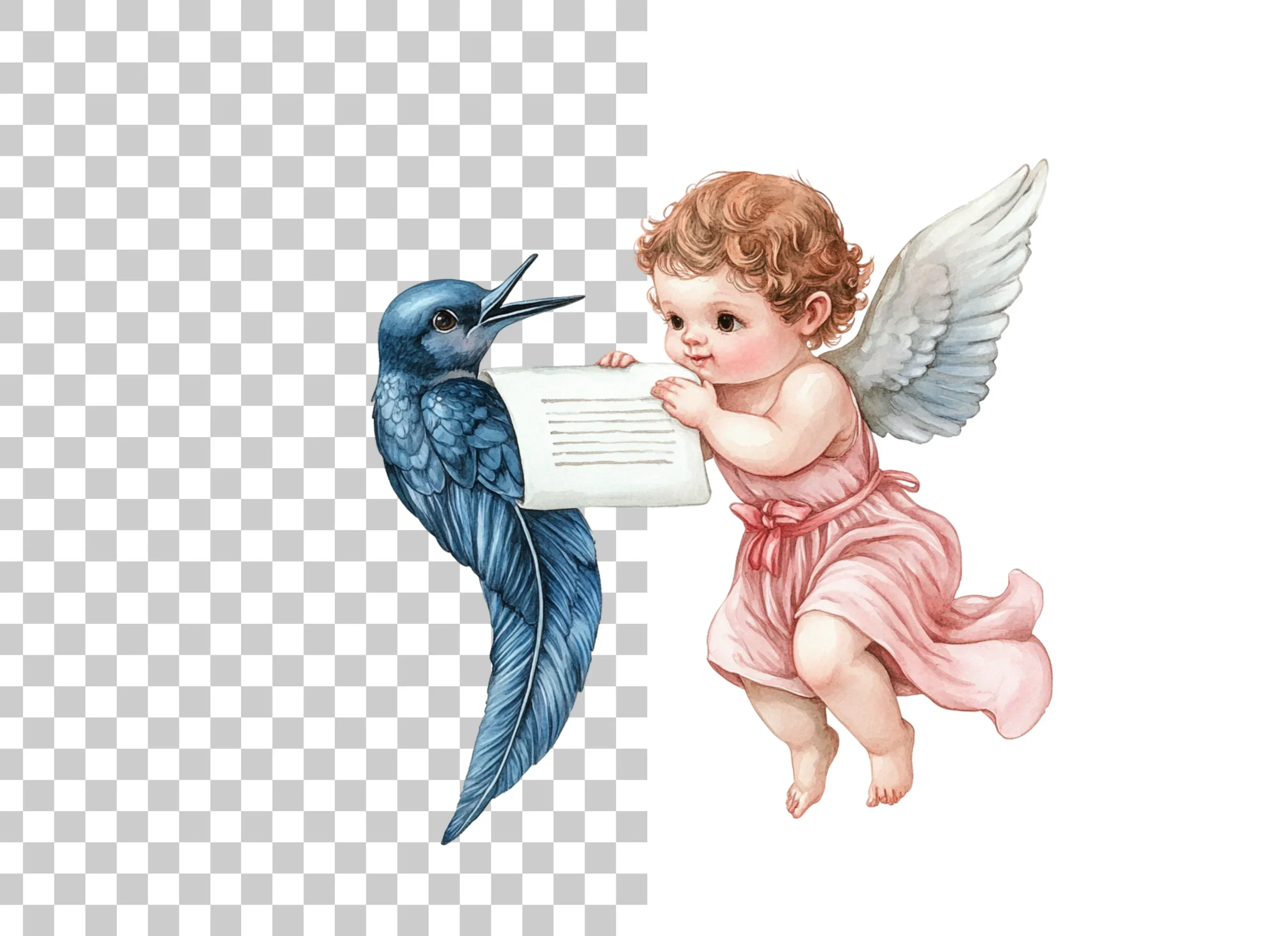 Cute Cherubs with Birds and Scrolls Clipart Bundle - Image 2