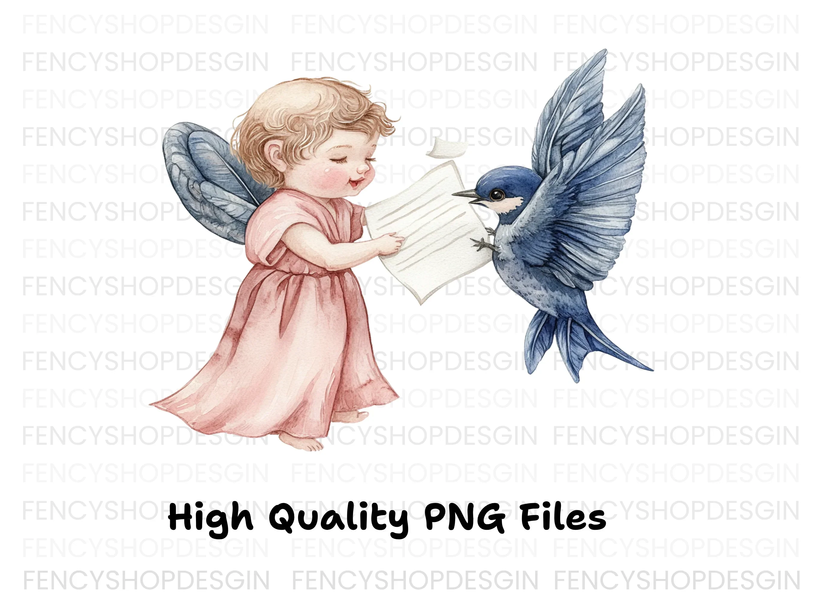 Cute Cherubs with Birds and Scrolls Clipart Bundle - Image 3
