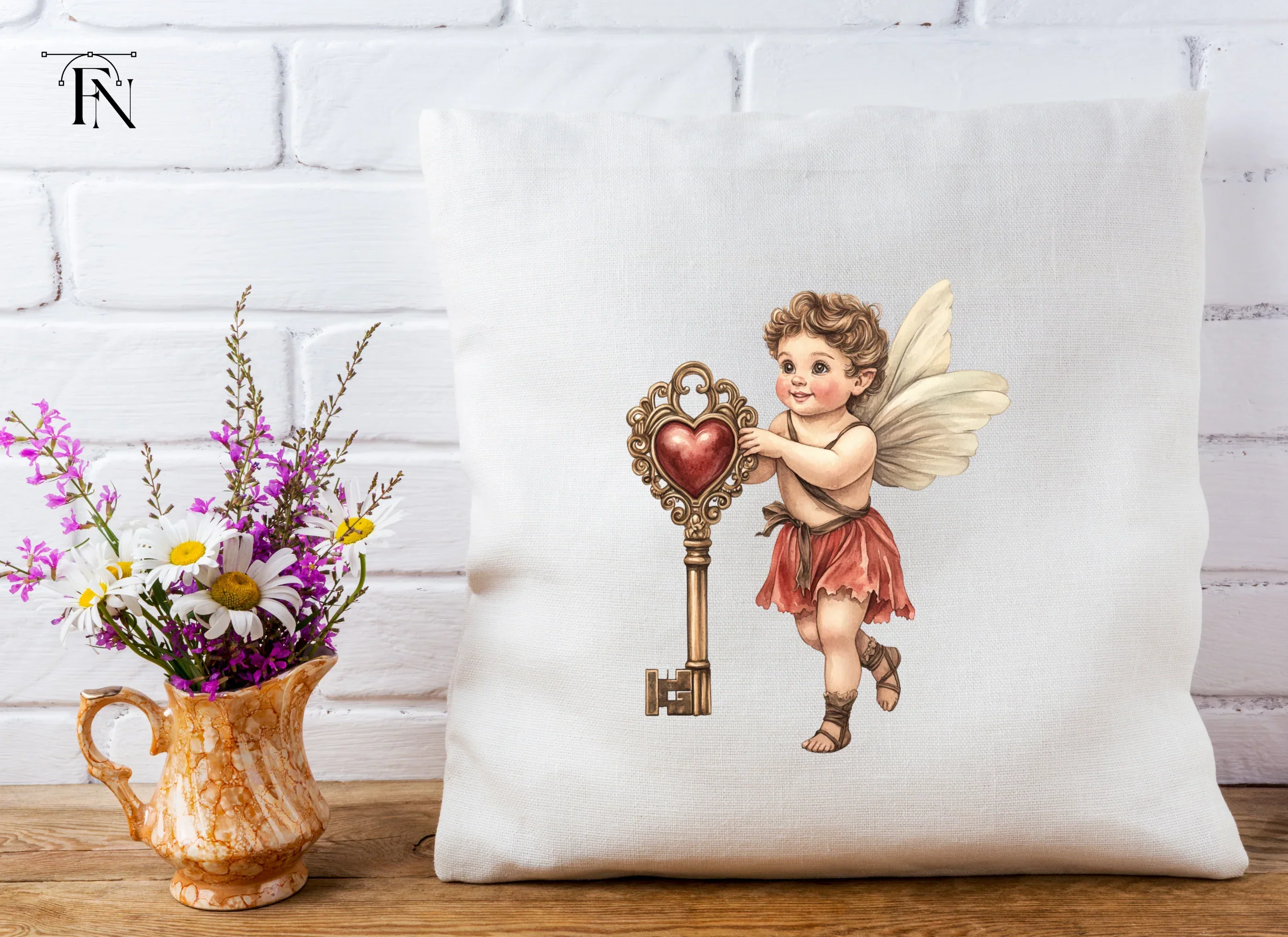Cute Cherubs with Heart Keys Clipart Bundle - Image 5