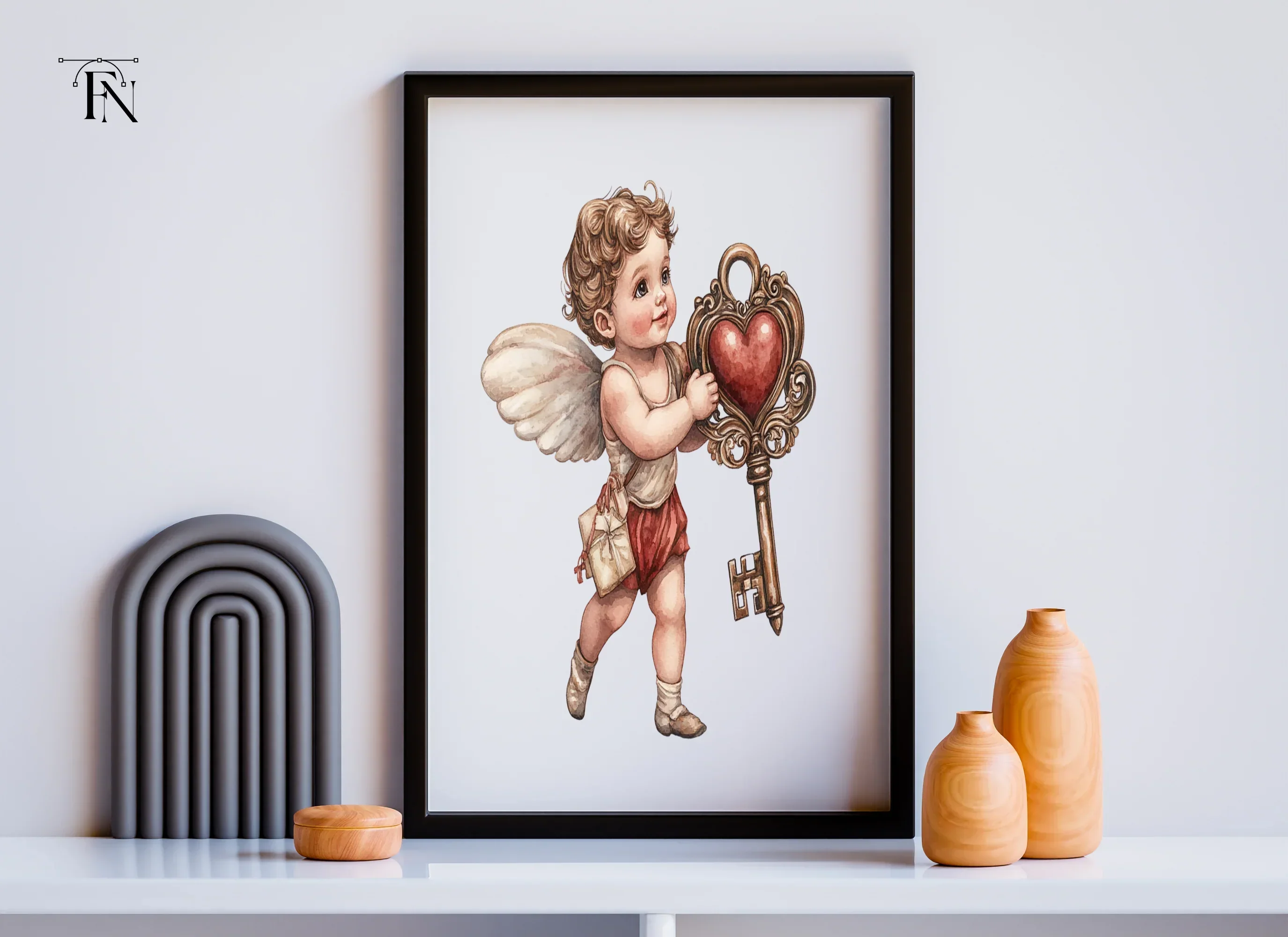 Cute Cherubs with Heart Keys Clipart Bundle - Image 6
