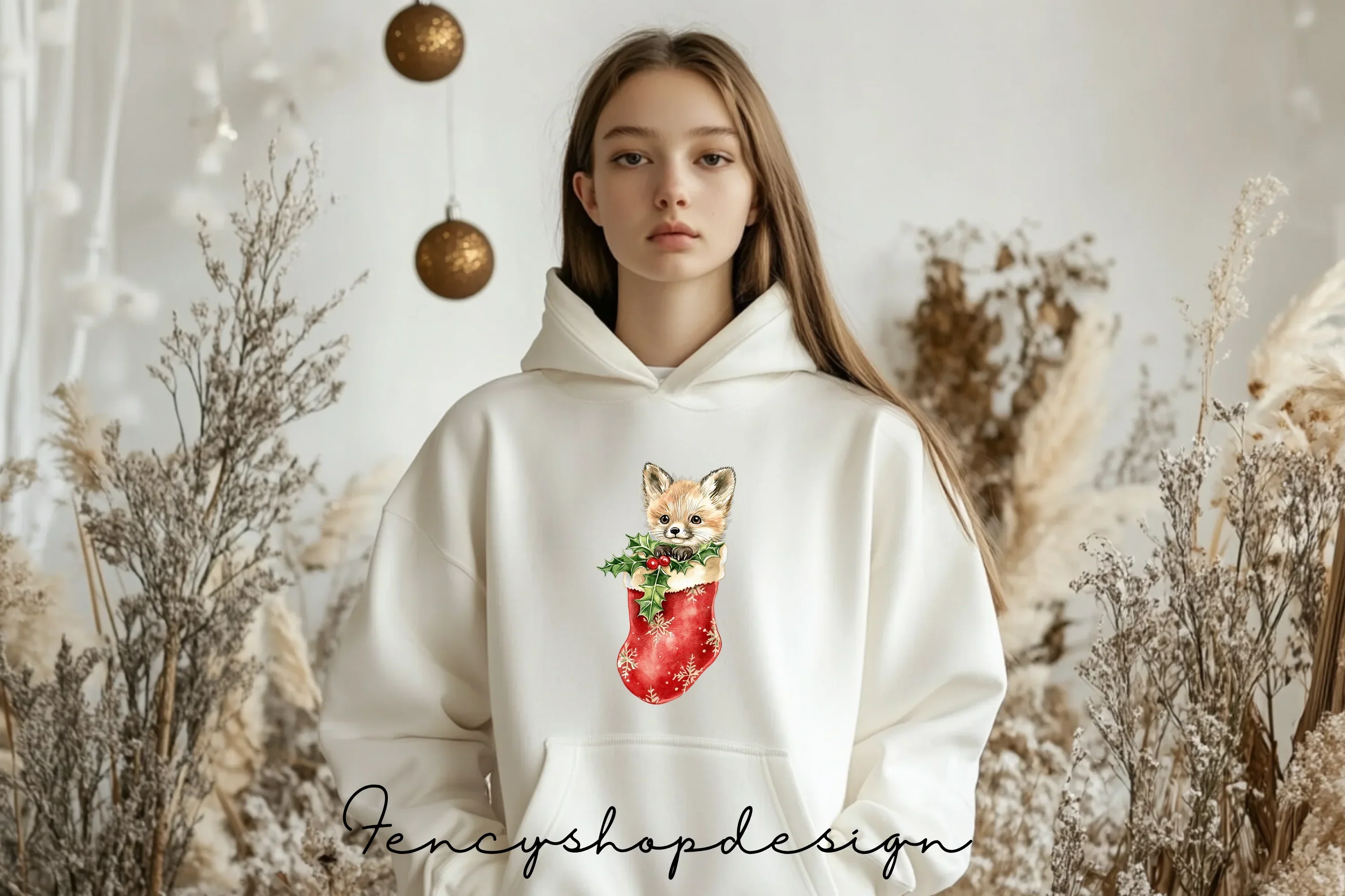 Cute Christmas Animals in Stockings Clipart Bundle - Image 6