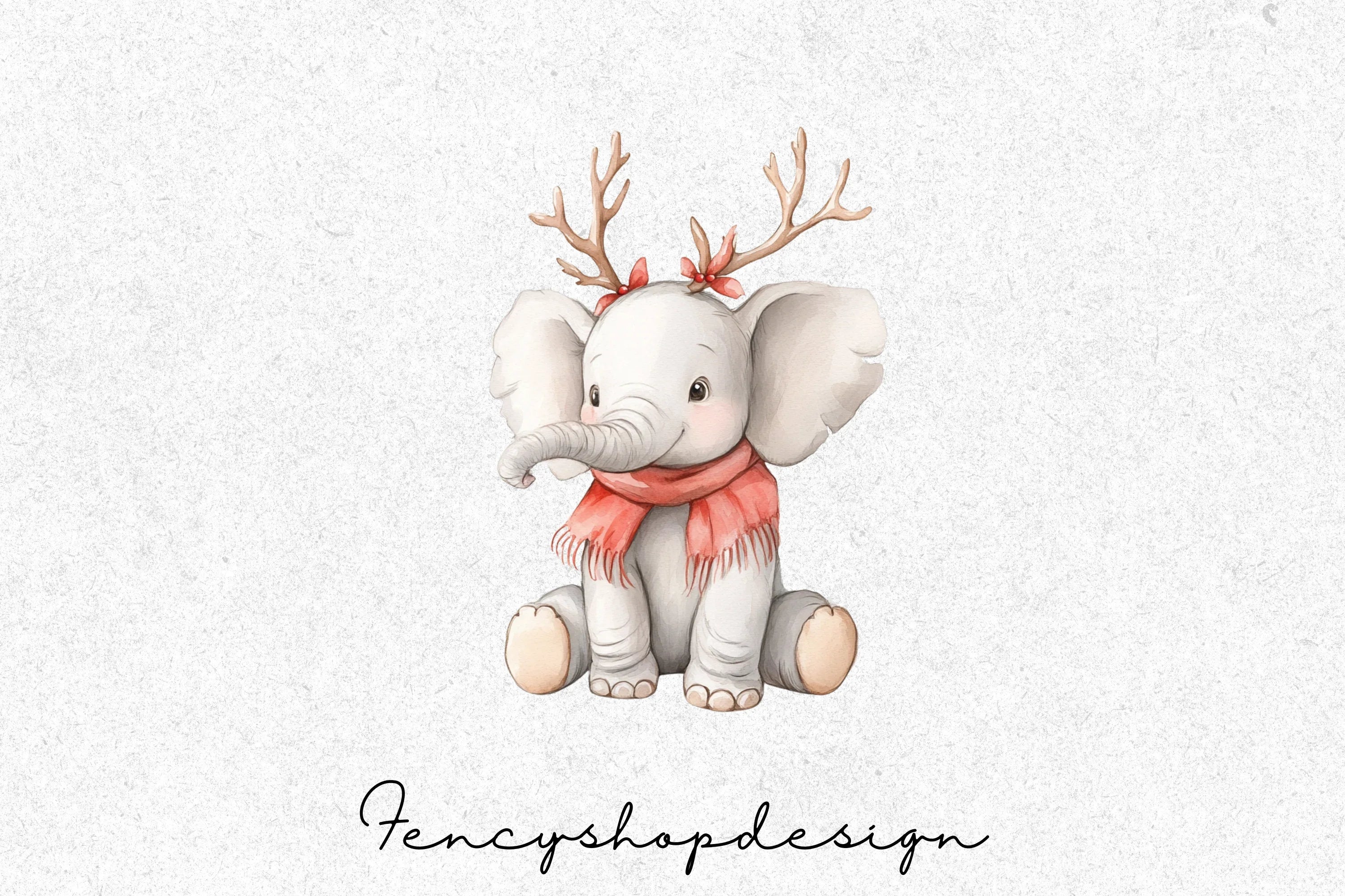 Cute Christmas Elephant Clipart Bundle - Image 3