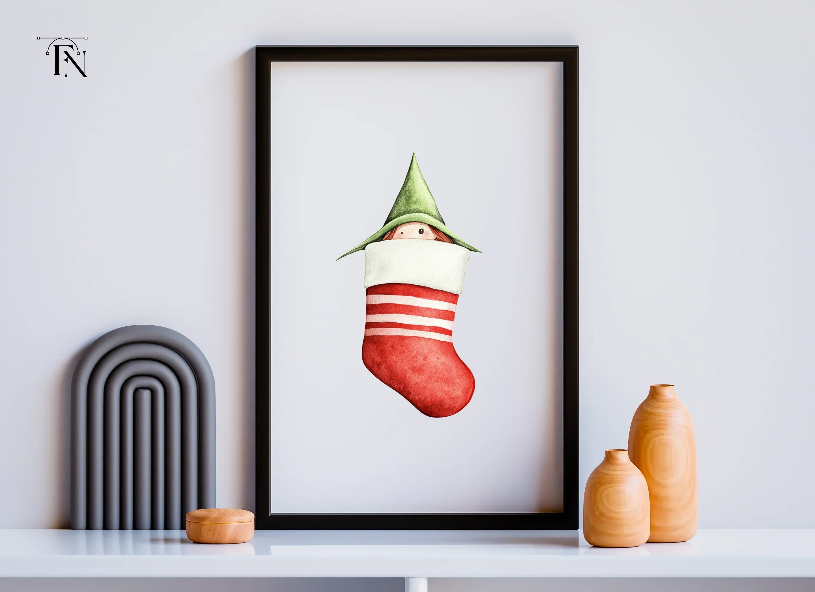 Cute Christmas Elf Peeking from Stocking Clipart Bundle - Image 3