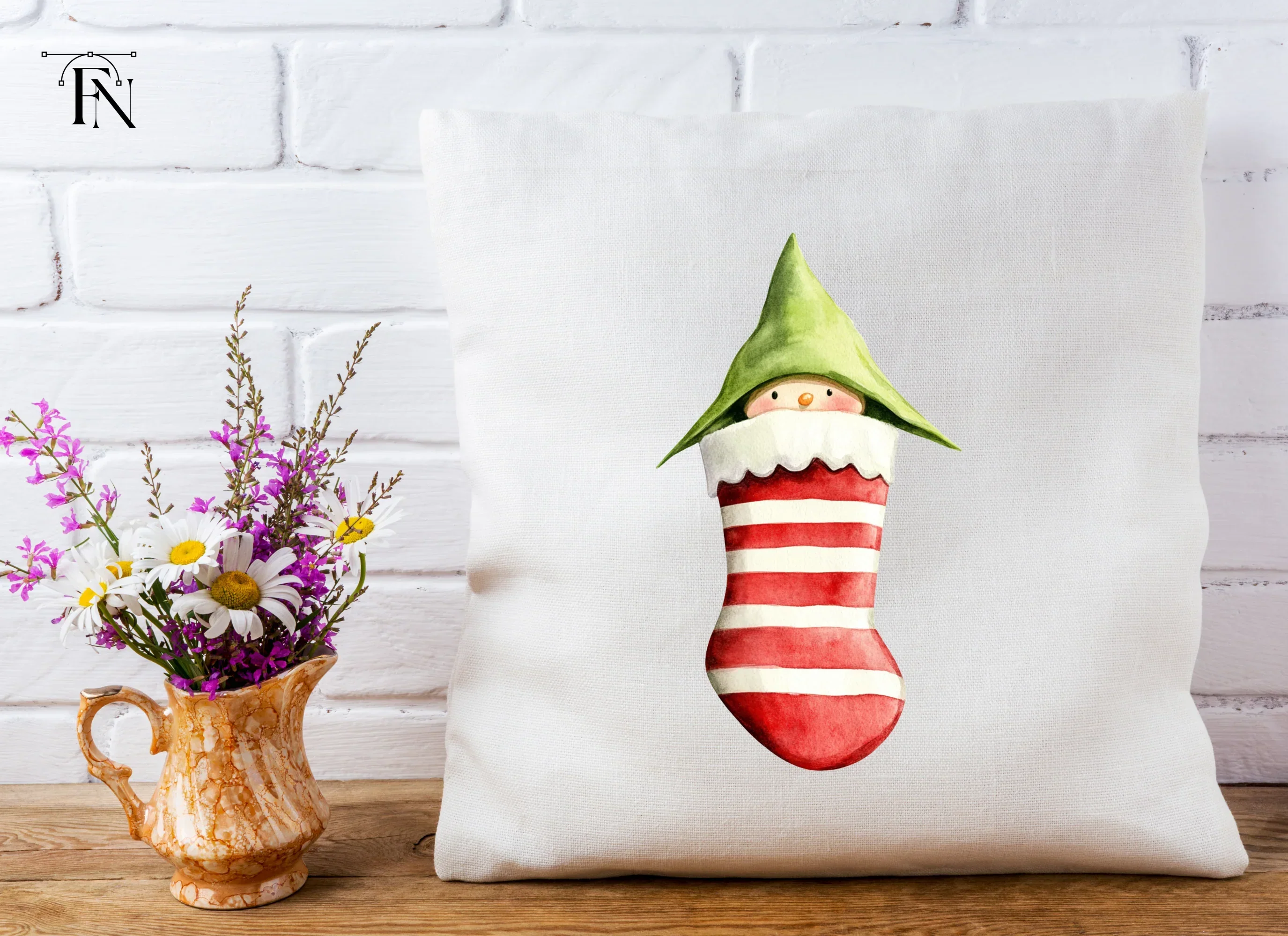 Cute Christmas Elf Peeking from Stocking Clipart Bundle - Image 4