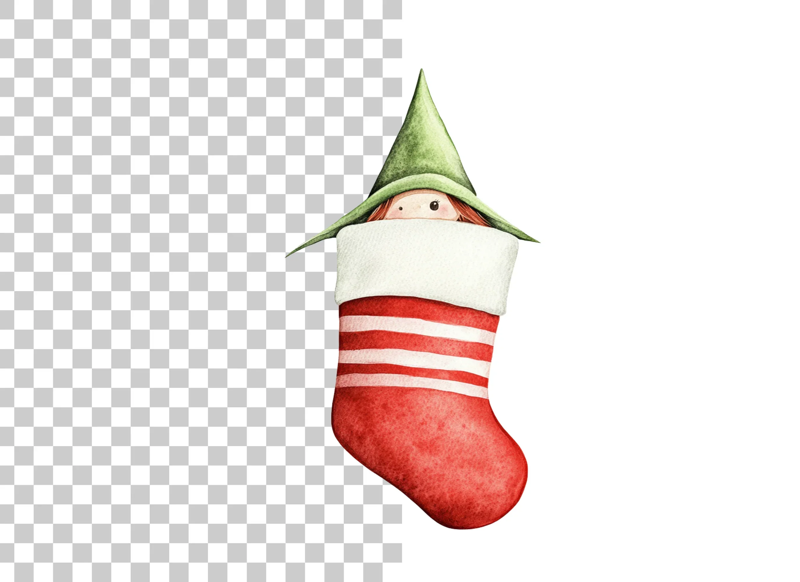 Cute Christmas Elf Peeking from Stocking Clipart Bundle - Image 6