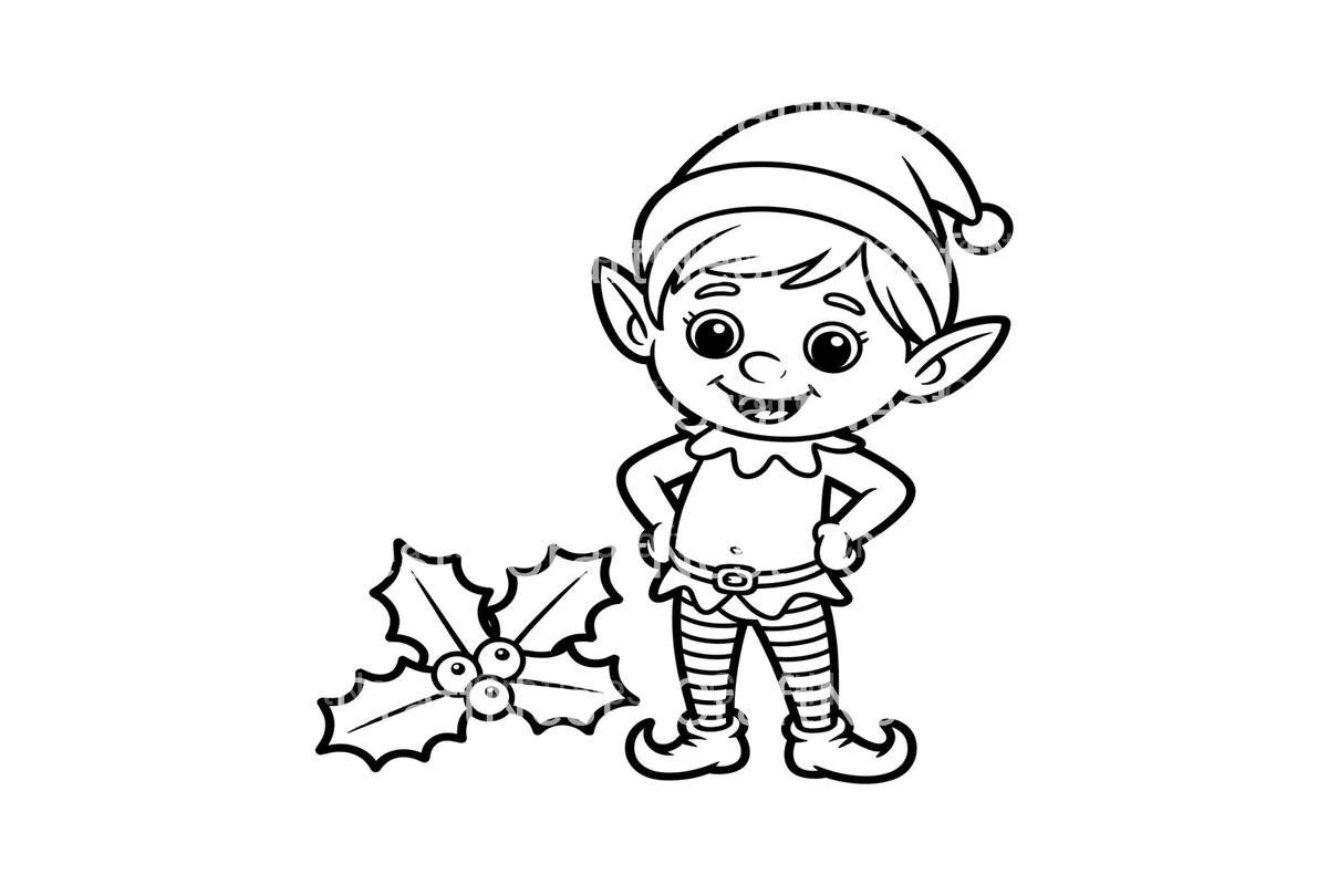 Cute Christmas Elves with Holly Coloring Books - Image 3