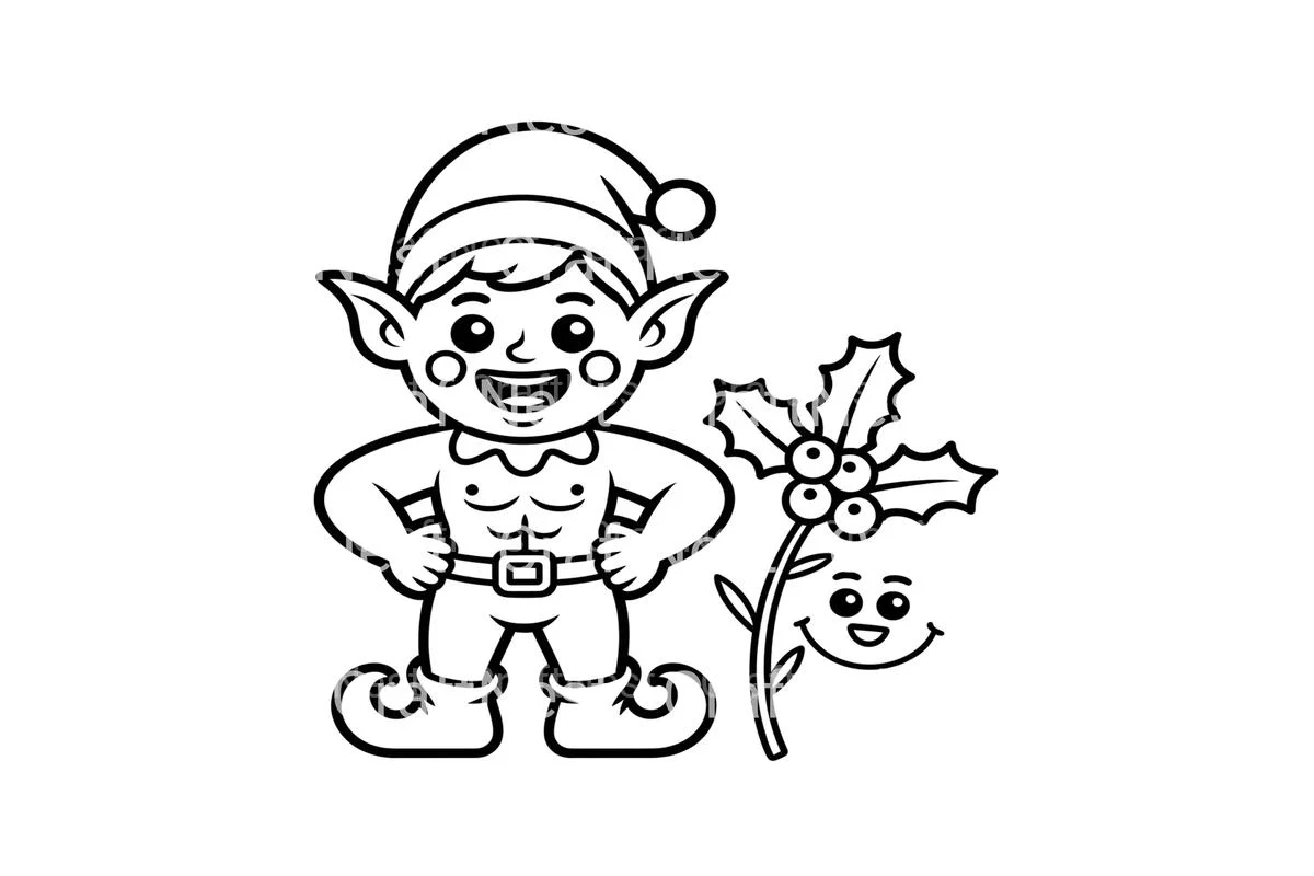Cute Christmas Elves with Holly Coloring Books - Image 4