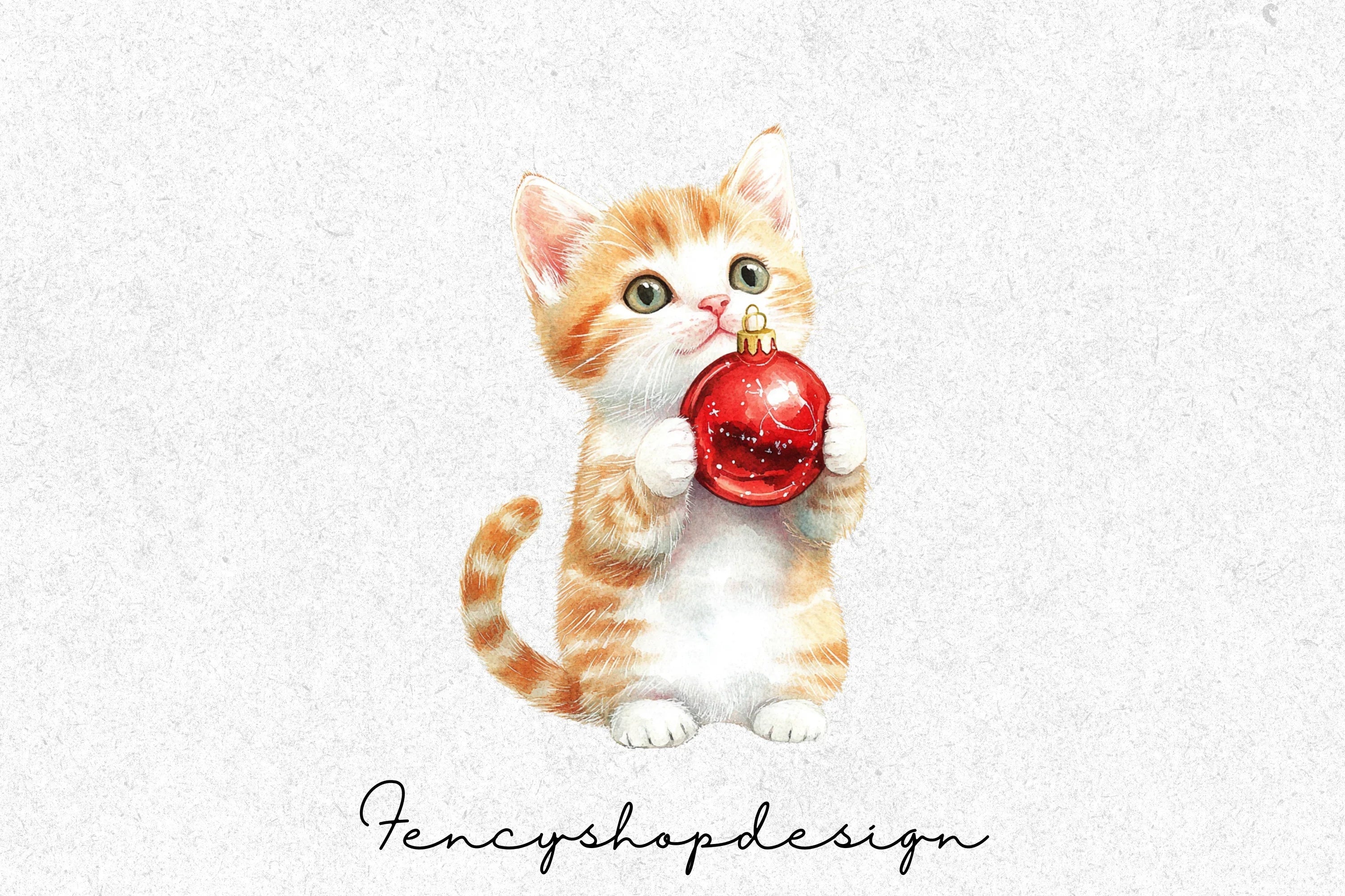 Cute Christmas Kittens with Baubles Clipart Bundle - Image 3