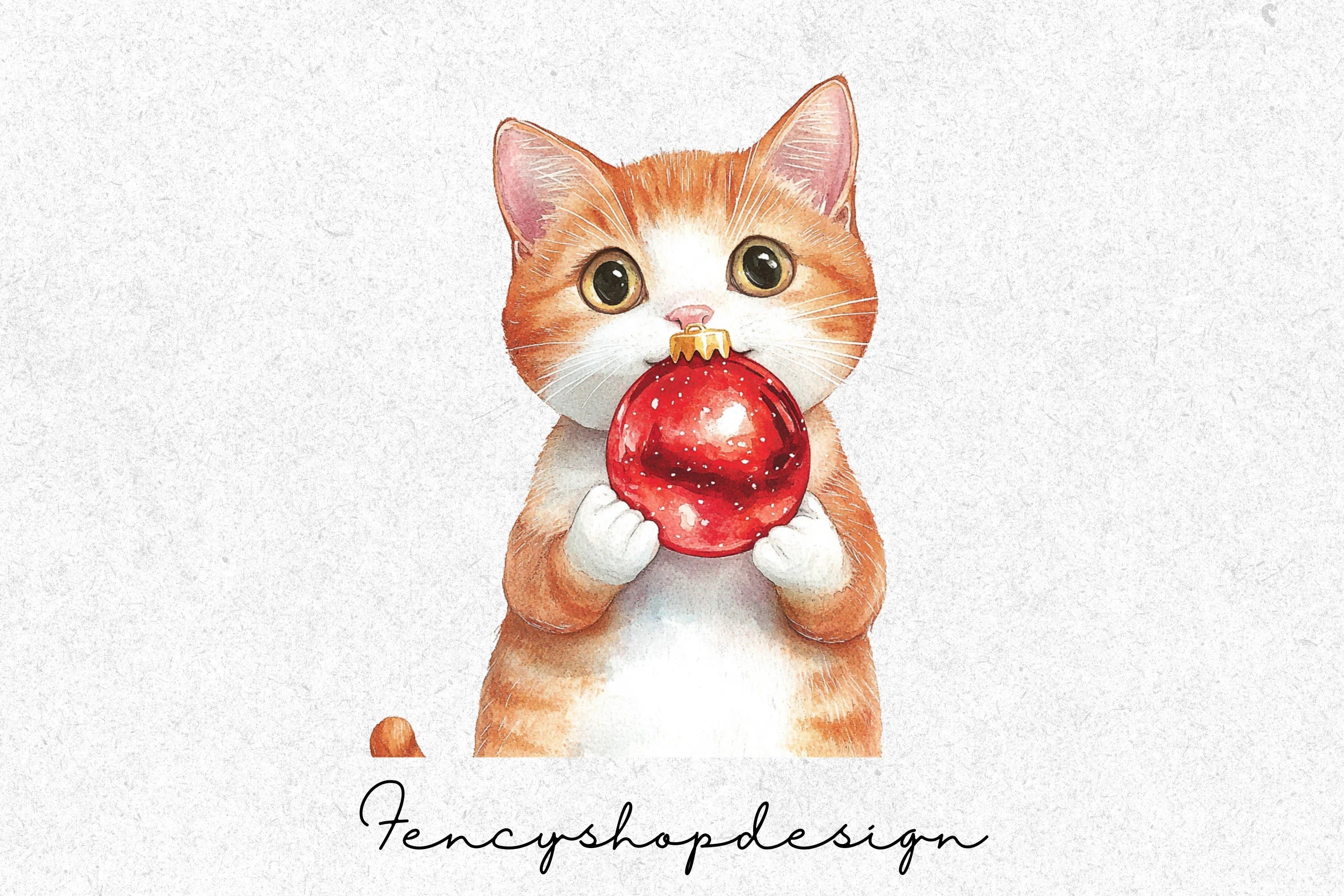 Cute Christmas Kittens with Baubles Clipart Bundle - Image 4