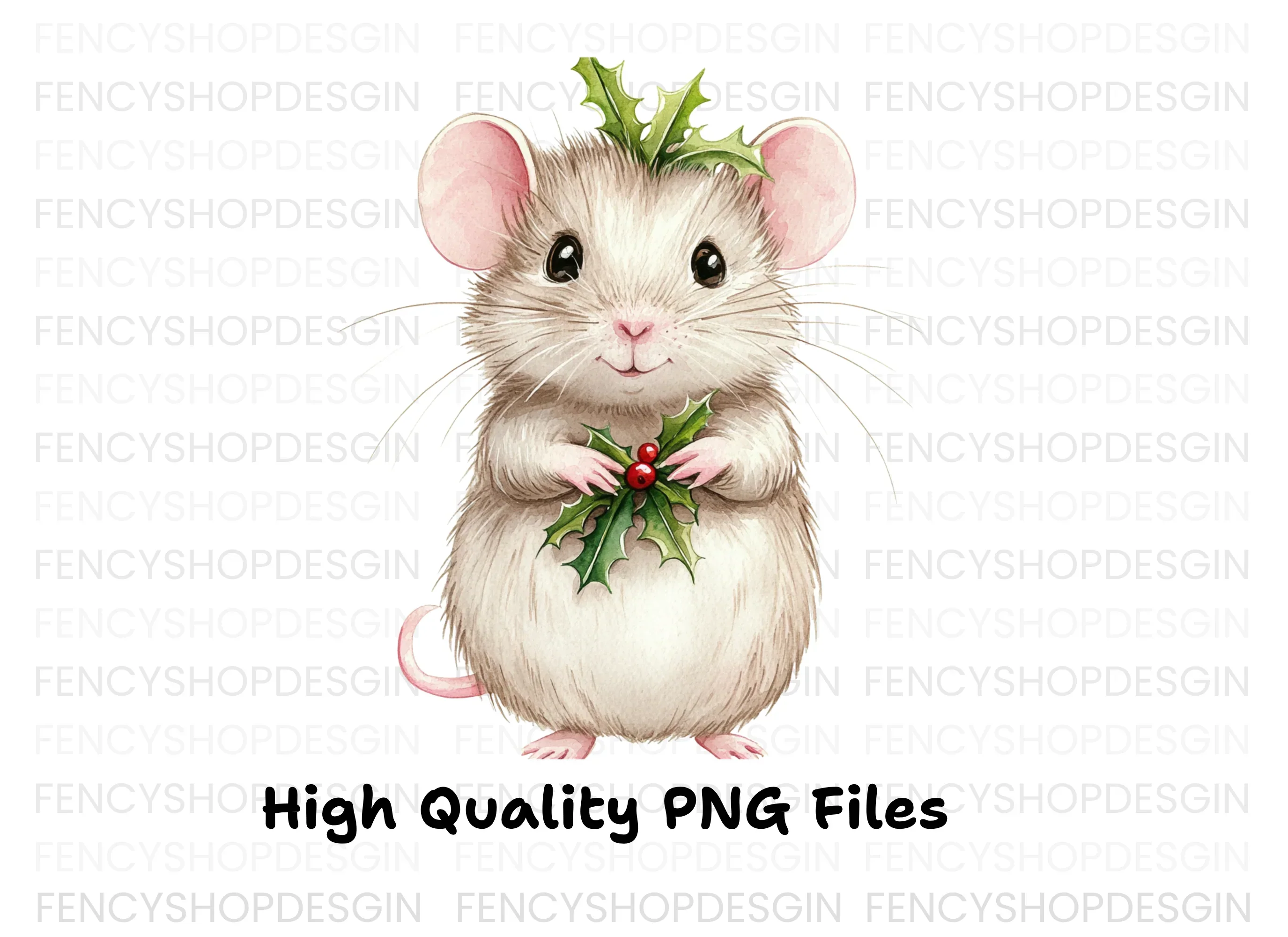 Cute Christmas Mouse with Holly Clipart Bundle - Image 2