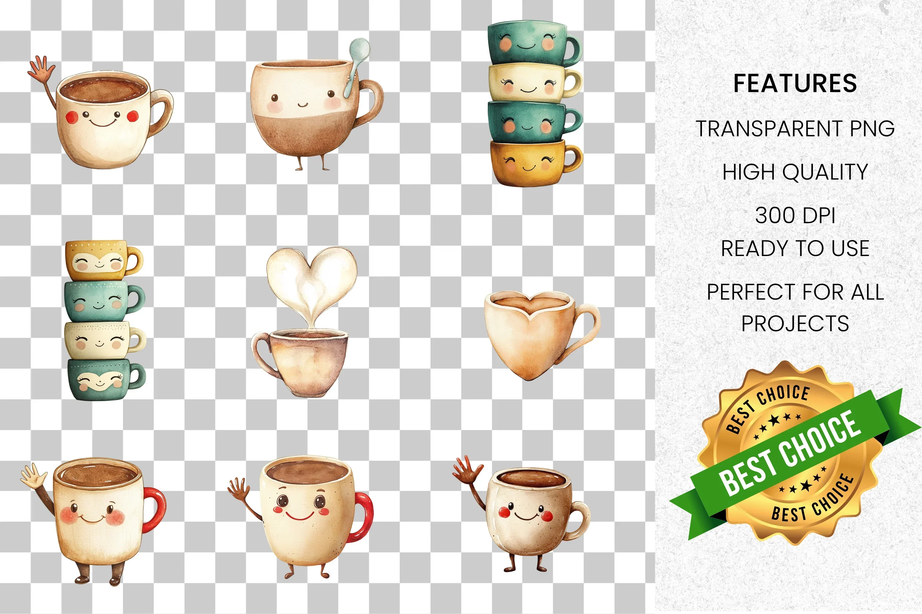 Cute Coffee Mugs Clipart Bundle - Image 2