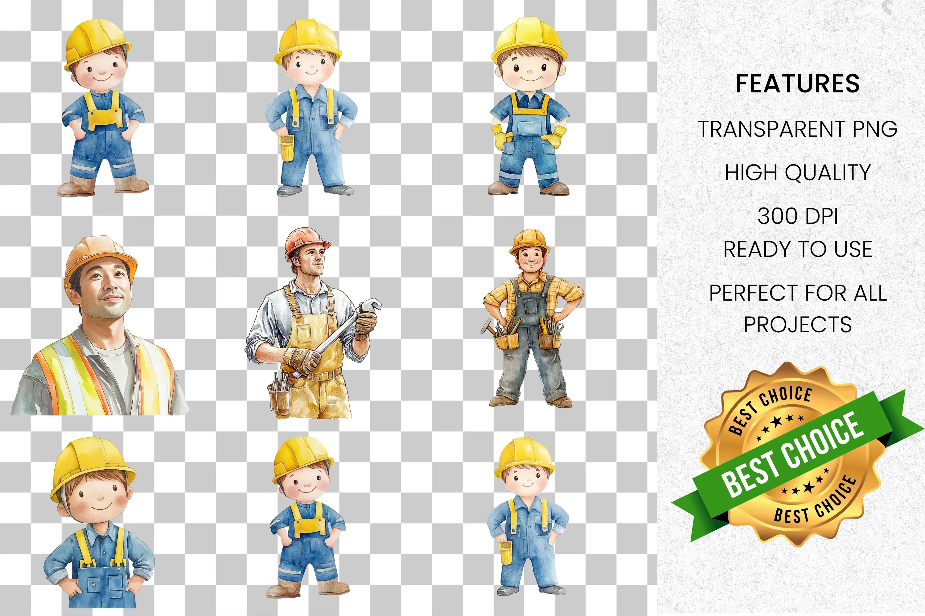 Cute Construction Worker Clipart Bundle - Image 2