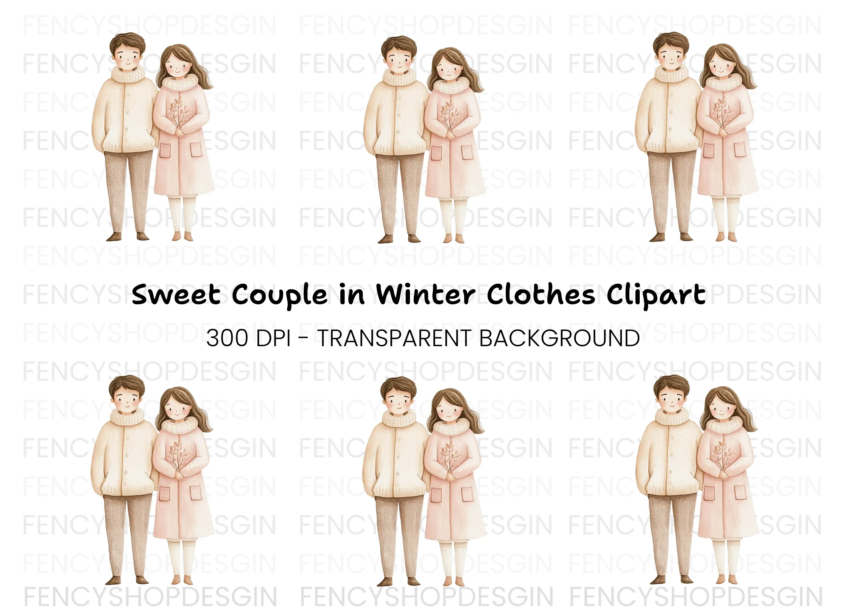 Cute Couple Winter Clipart Bundle