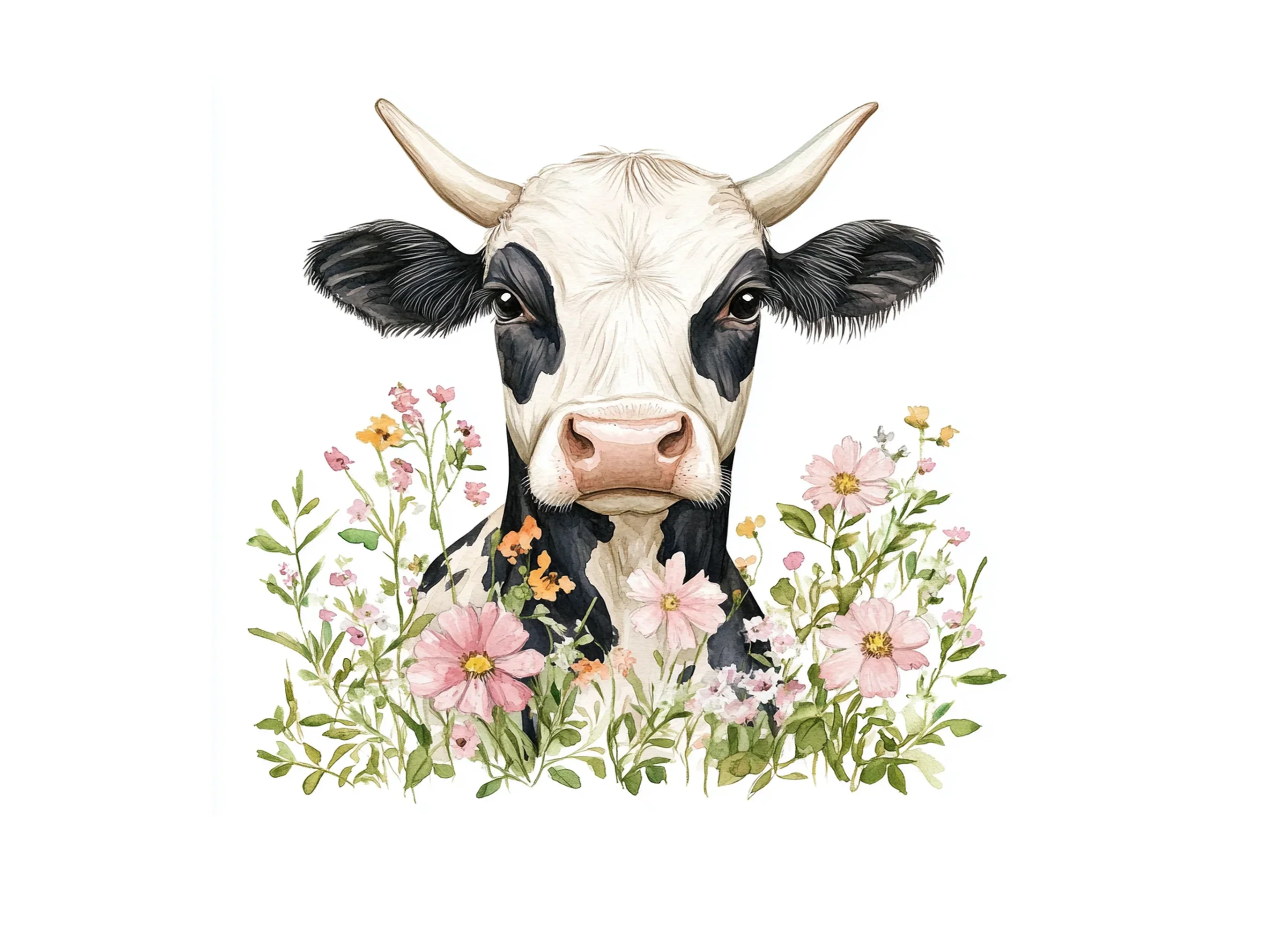 Cute Cow Heads with Flowers Clipart Bundle - Image 2