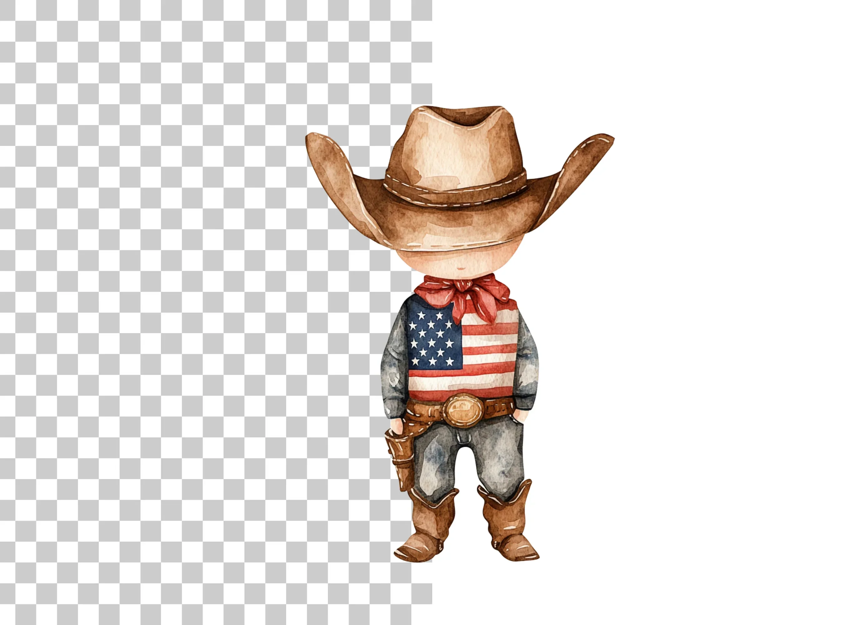 Cute Cowboy with American Flag Clipart Bundle - Image 2