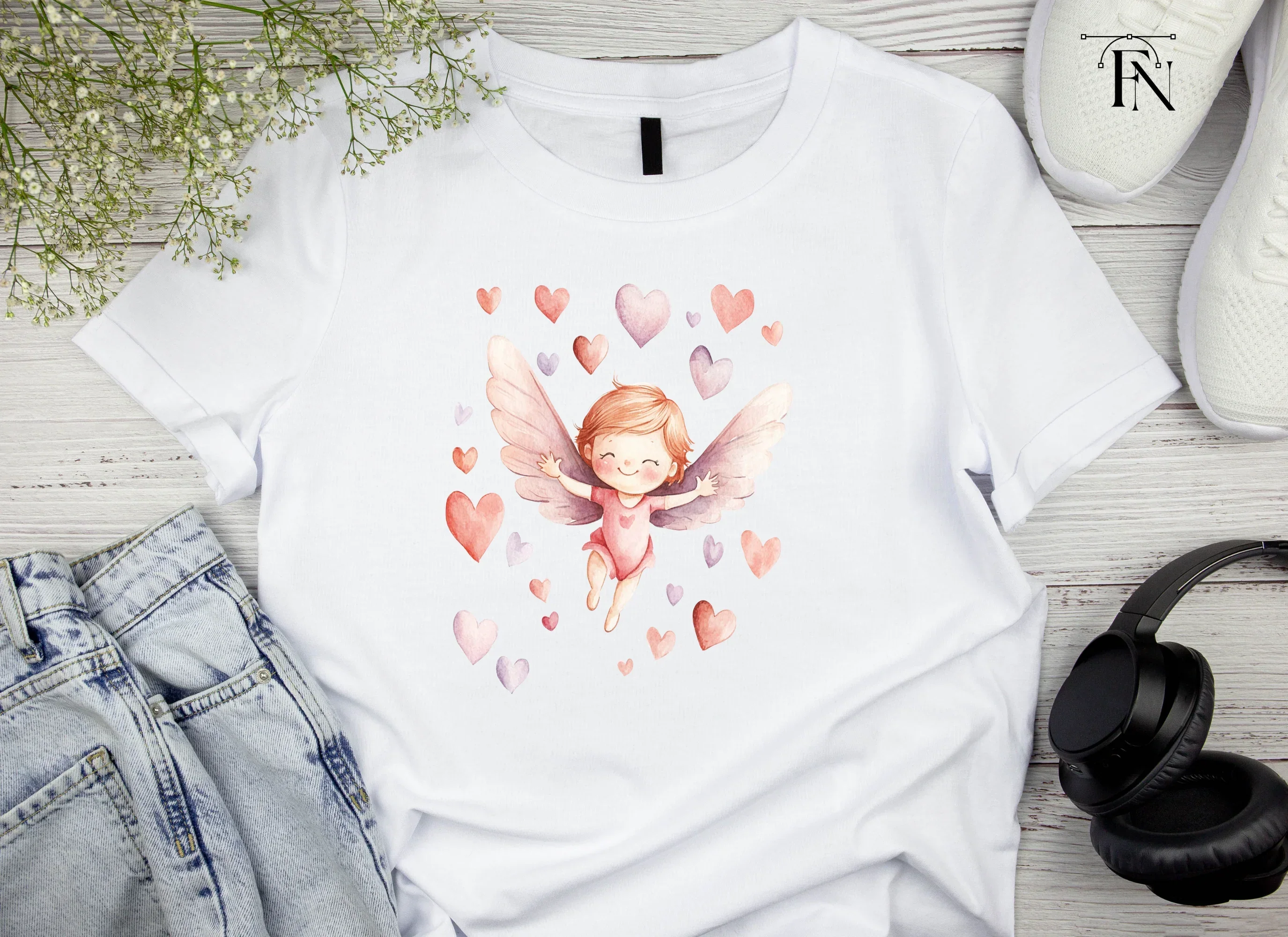 Cute Cupid Angels with Hearts Clipart Bundle - Image 4