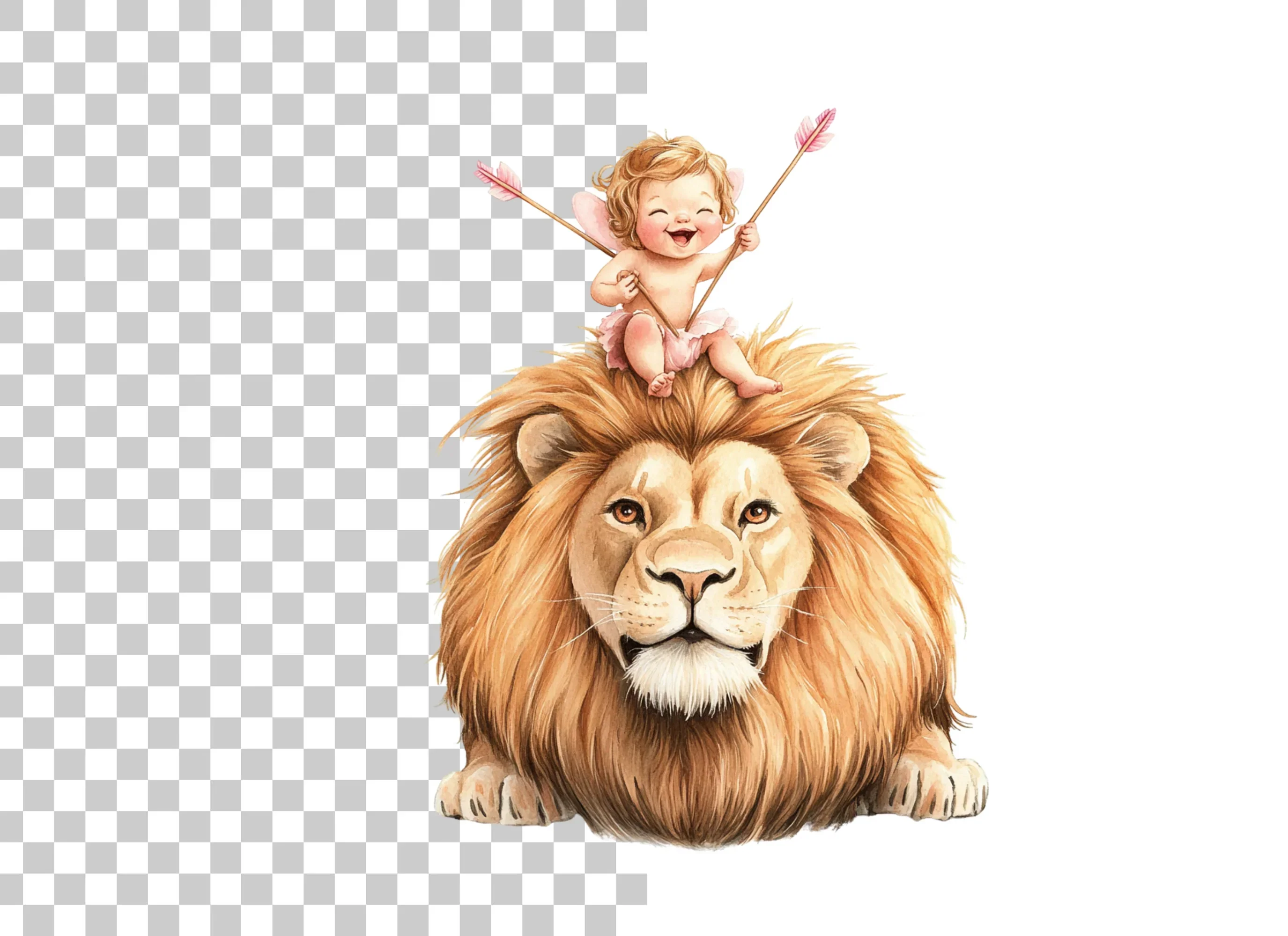Cute Cupid Riding Lion Clipart Bundle - Image 2