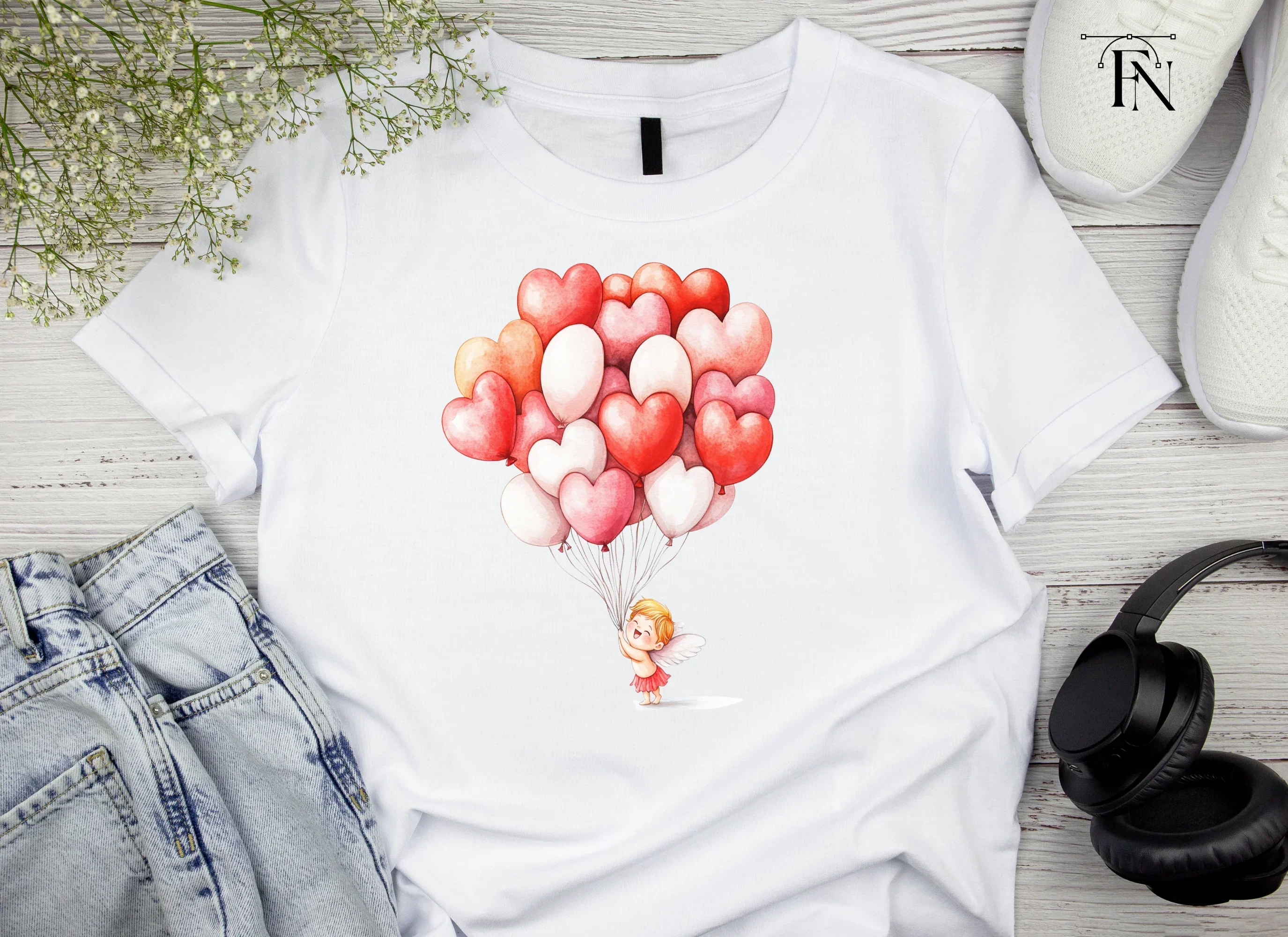 Cute Cupid with Heart Balloons Clipart Bundle - Image 3