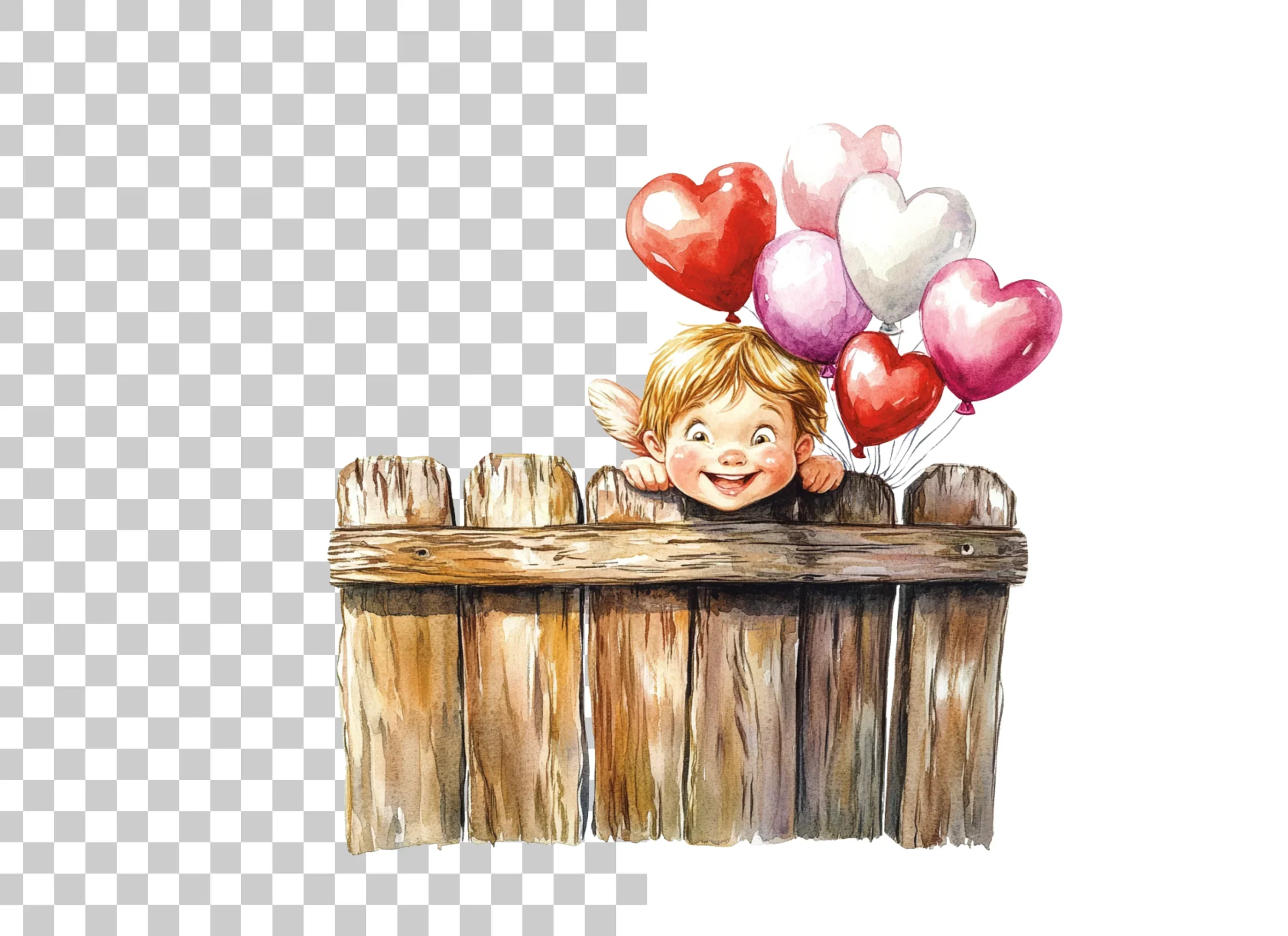 Cute Cupid with Heart Balloons Clipart Bundle - Image 6
