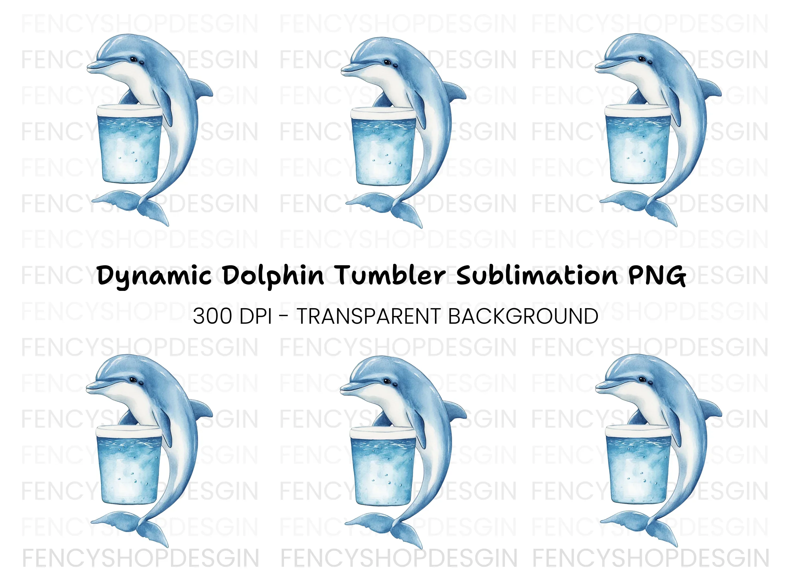 Cute Dolphin Holding Drink Clipart Bundle