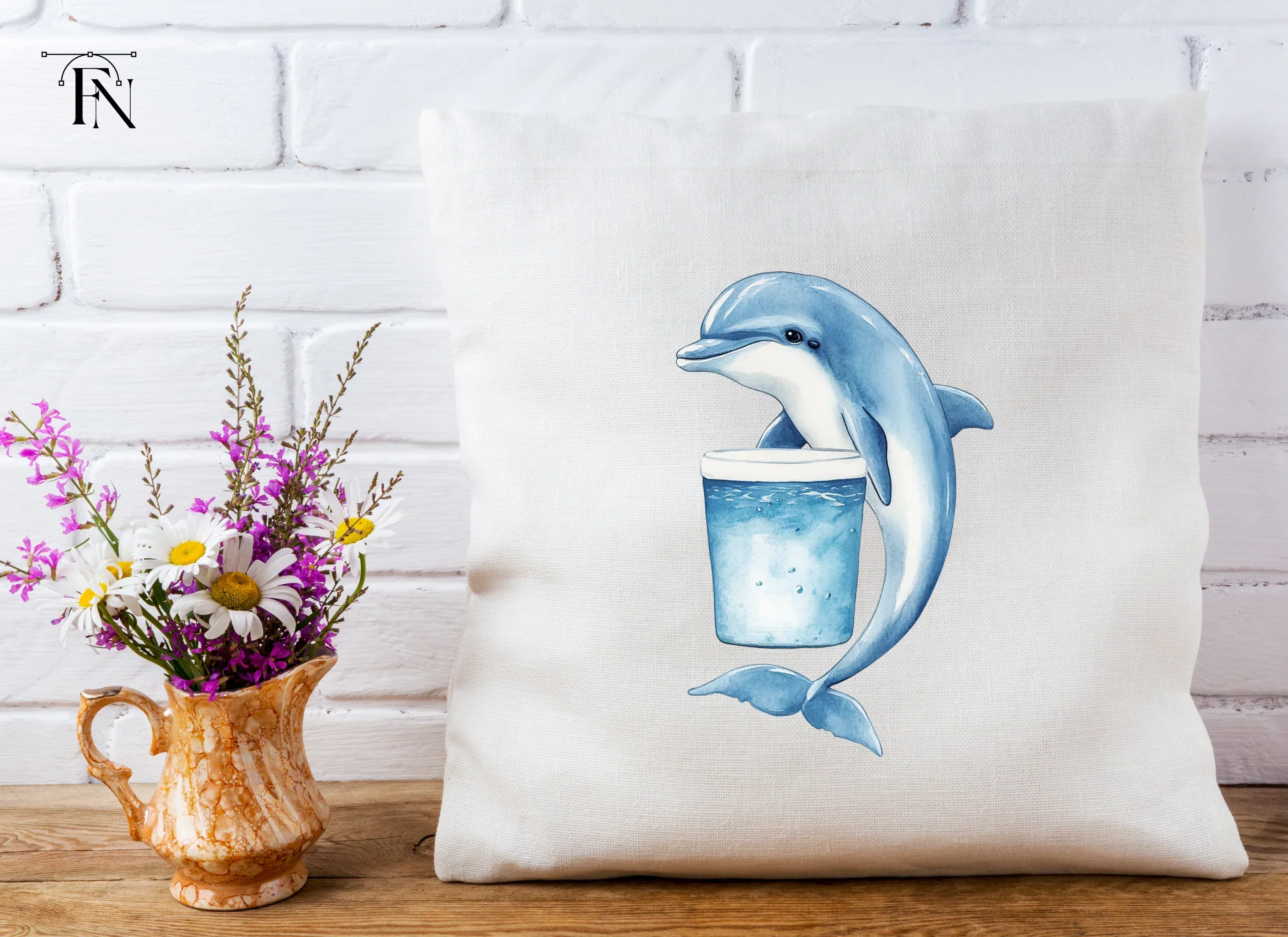 Cute Dolphin Holding Drink Clipart Bundle - Image 4