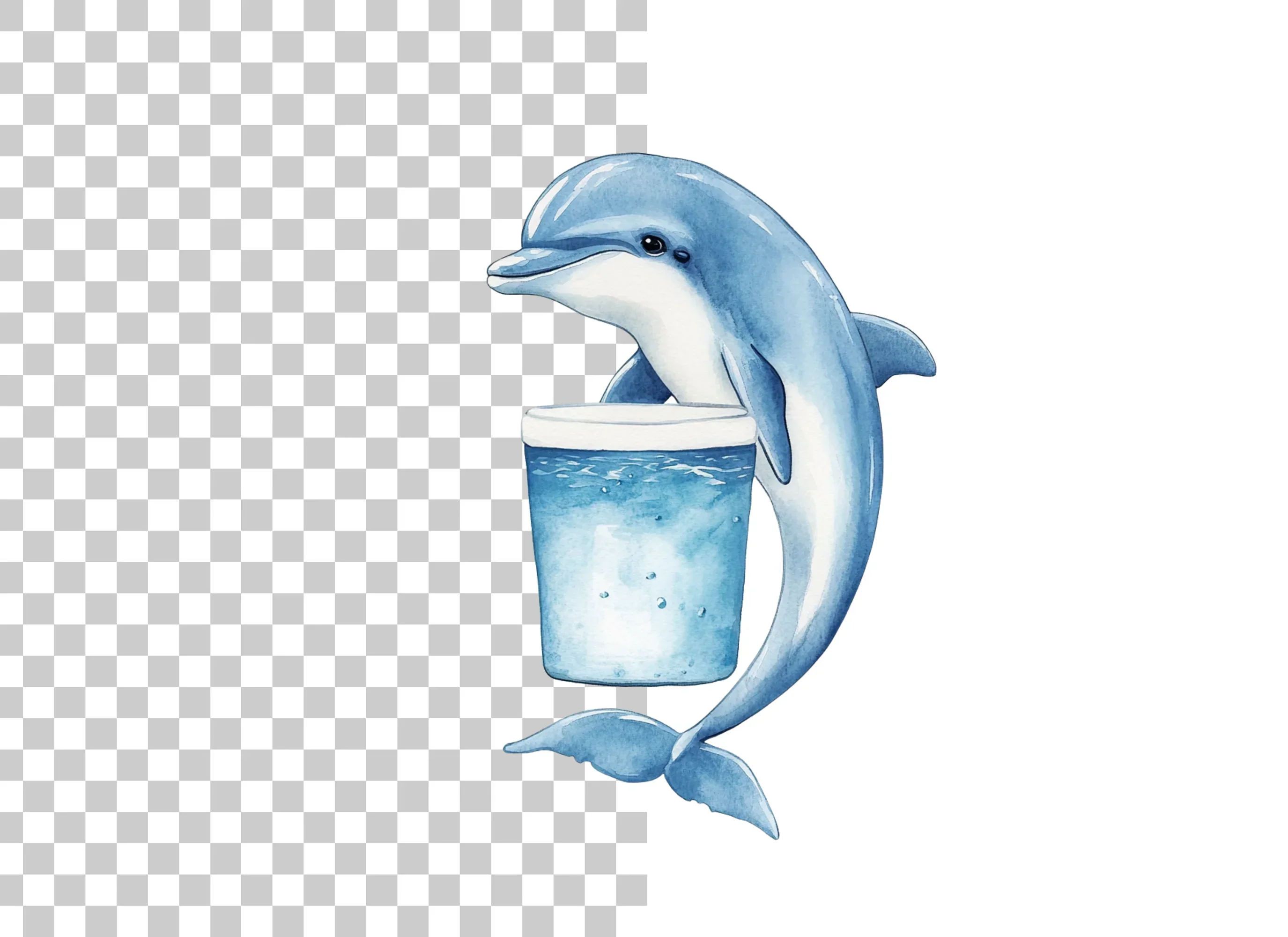 Cute Dolphin Holding Drink Clipart Bundle - Image 6